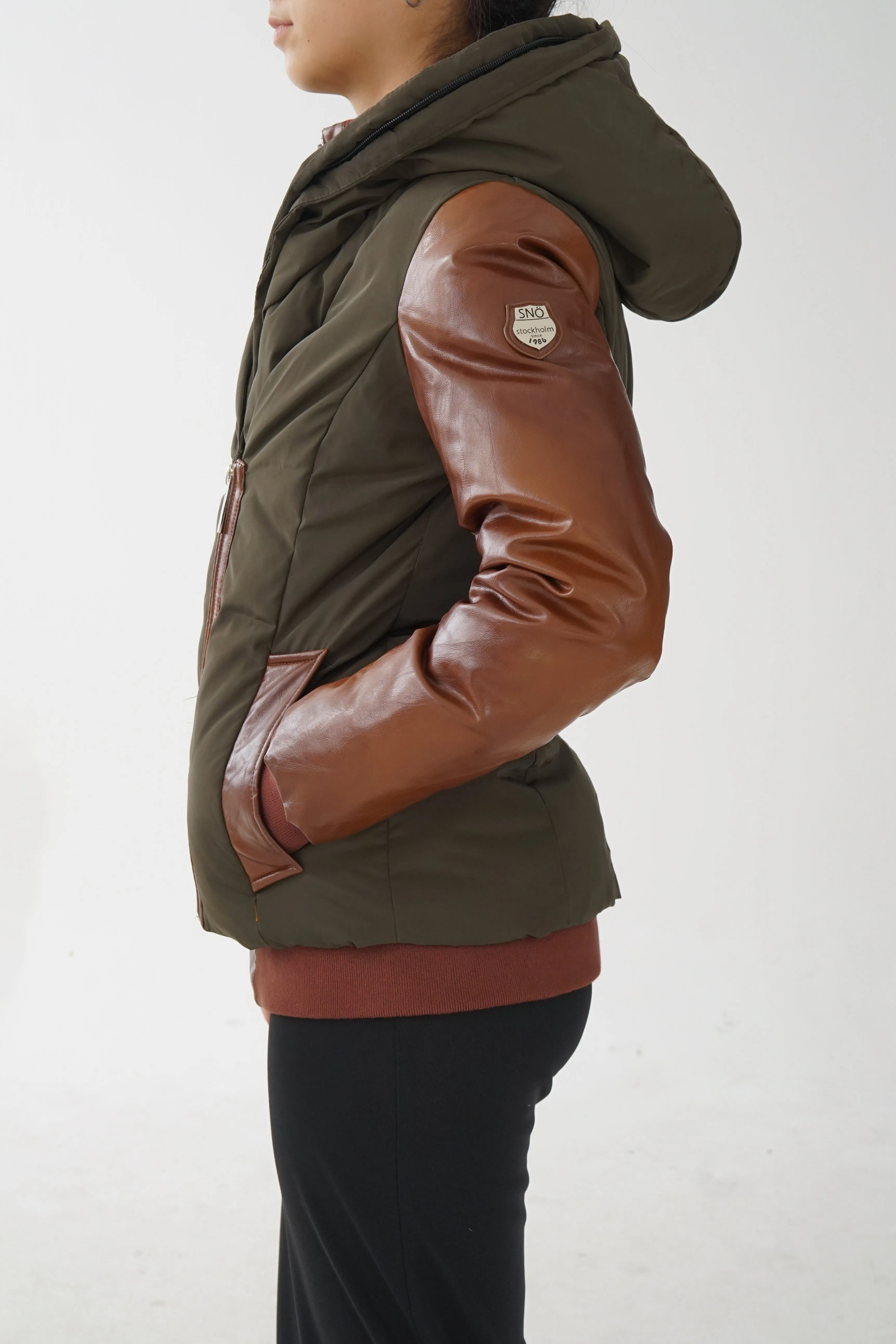 Manteau d'hiver de ville puffer en cuir de renard SN pour femme taille S