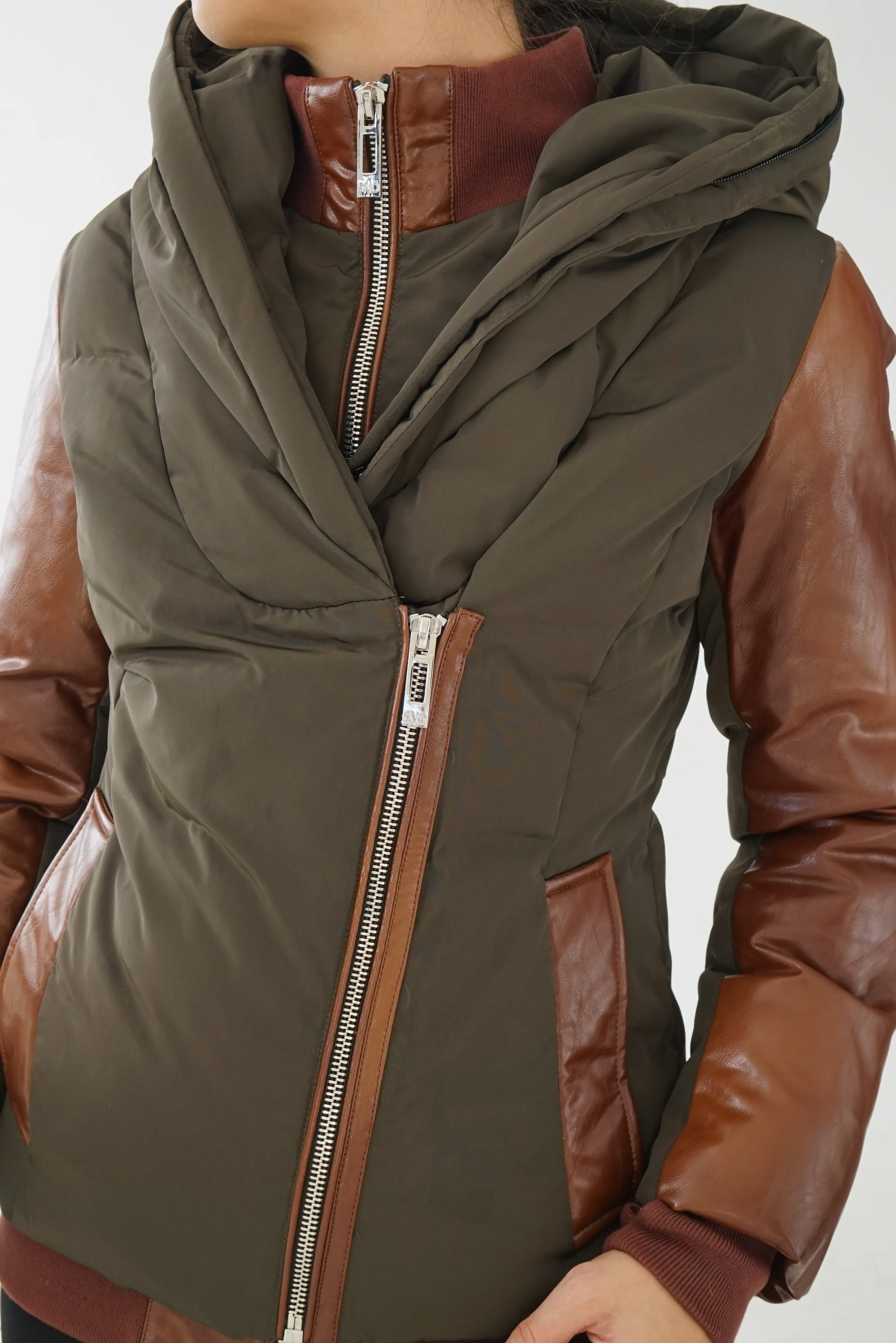 Manteau d'hiver de ville puffer en cuir de renard SN pour femme taille S