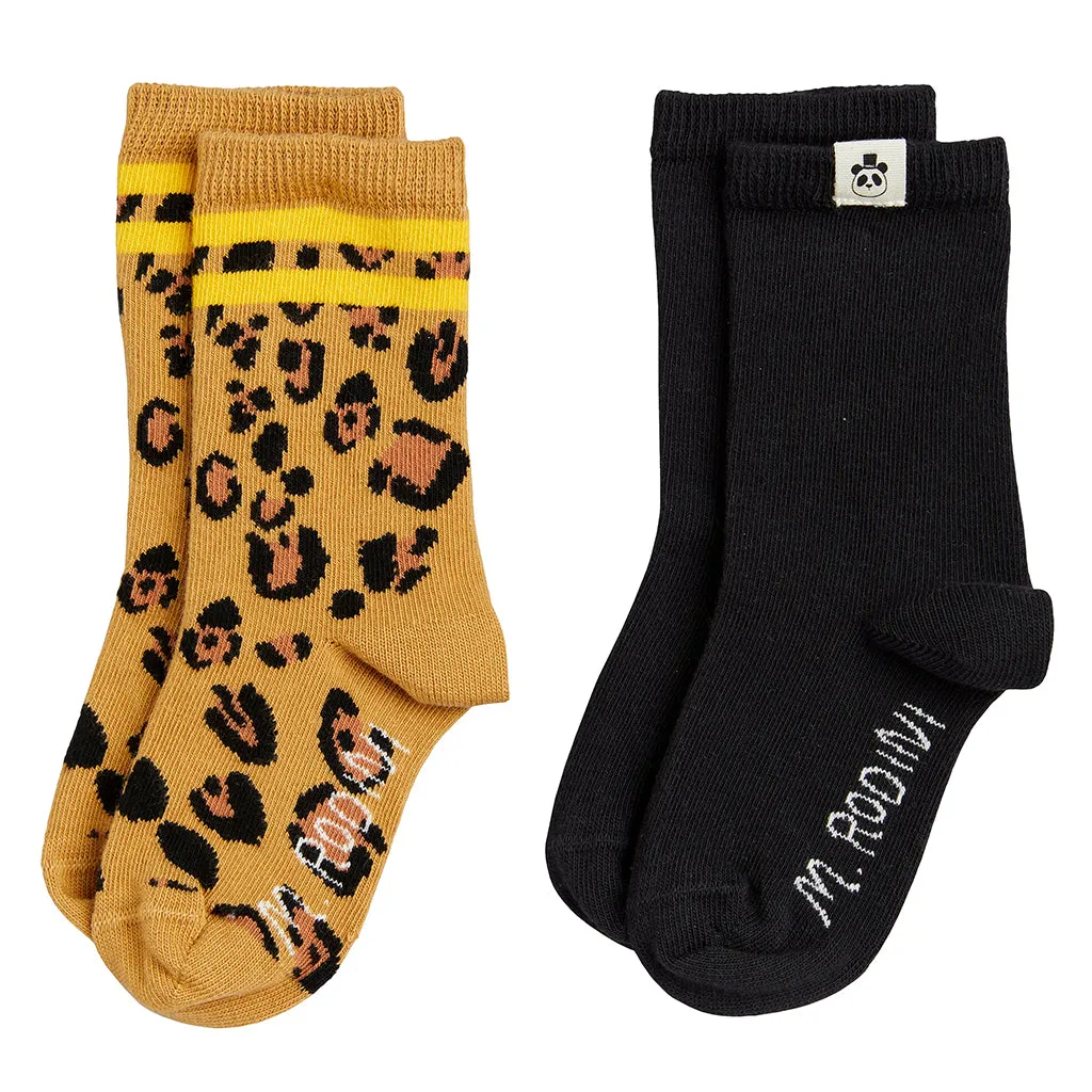 Mini Rodini Baby Set Of 2 Socks Brown Leopard Print