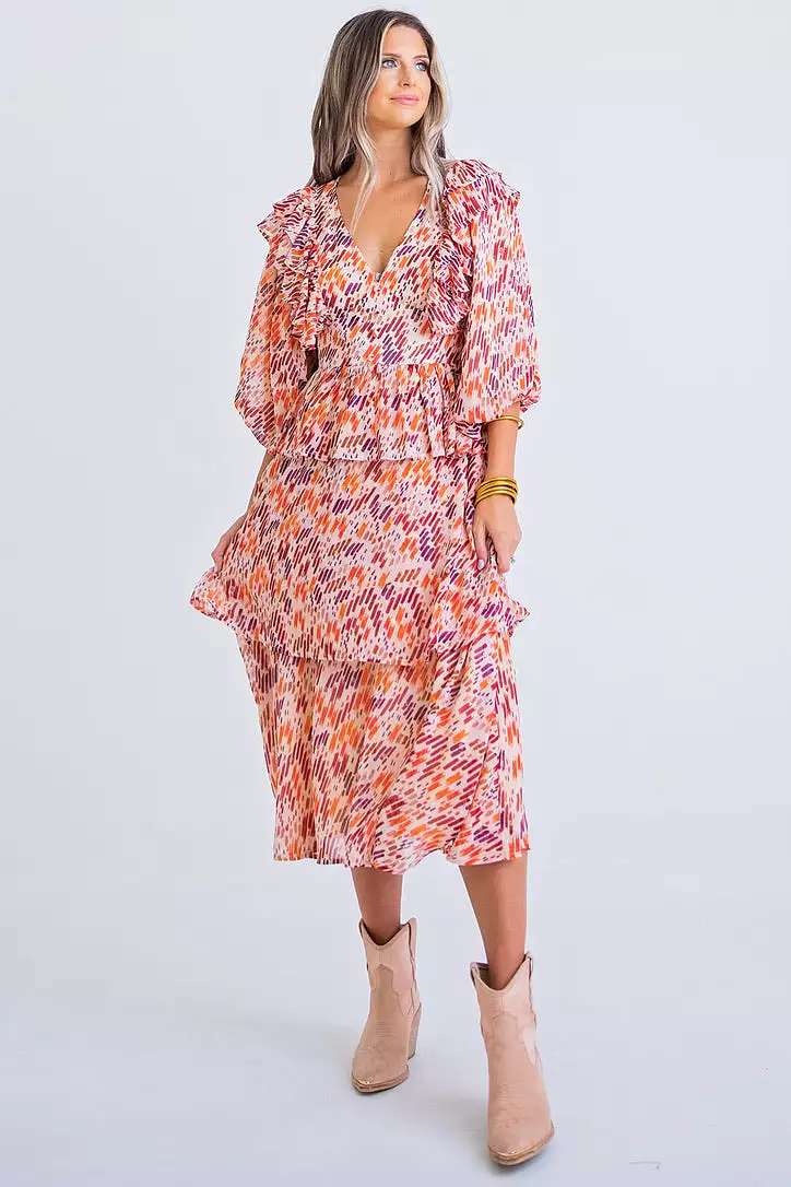 Multi Abstract Midi Dress