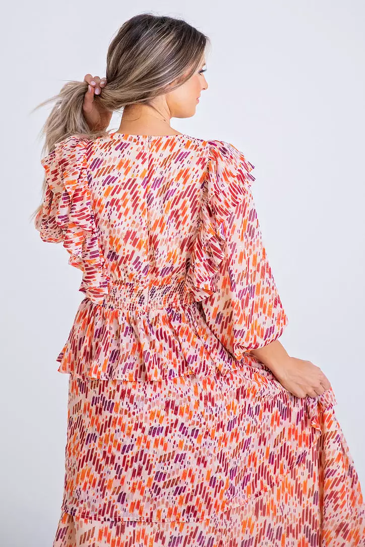 Multi Abstract Midi Dress