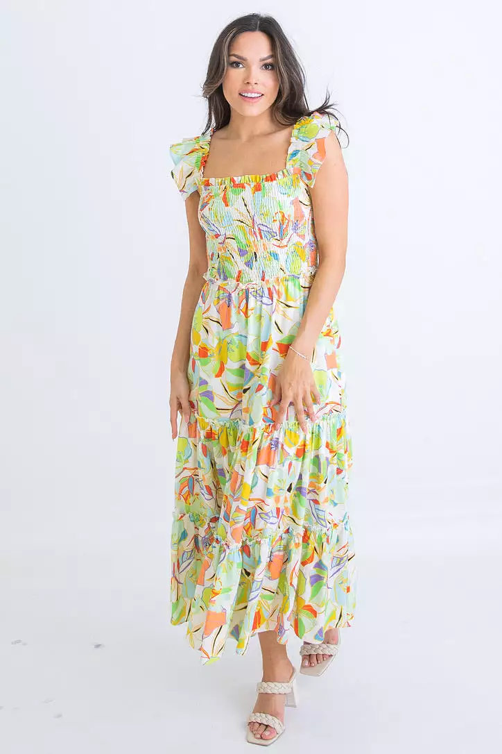 Multi Floral Linen Maxi Dress