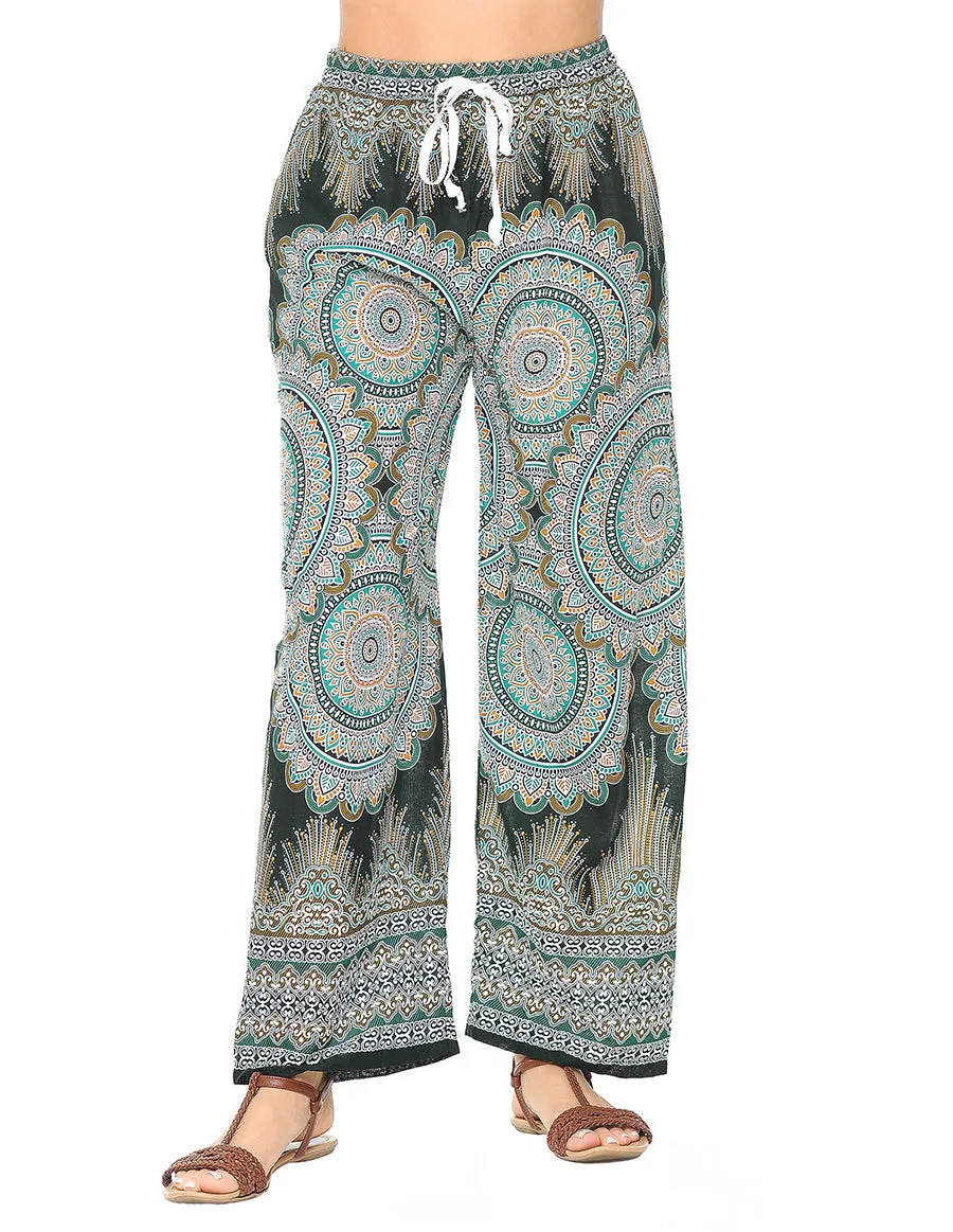 Multi Mandala Printed Open Bottom Casual Lightweight Pants