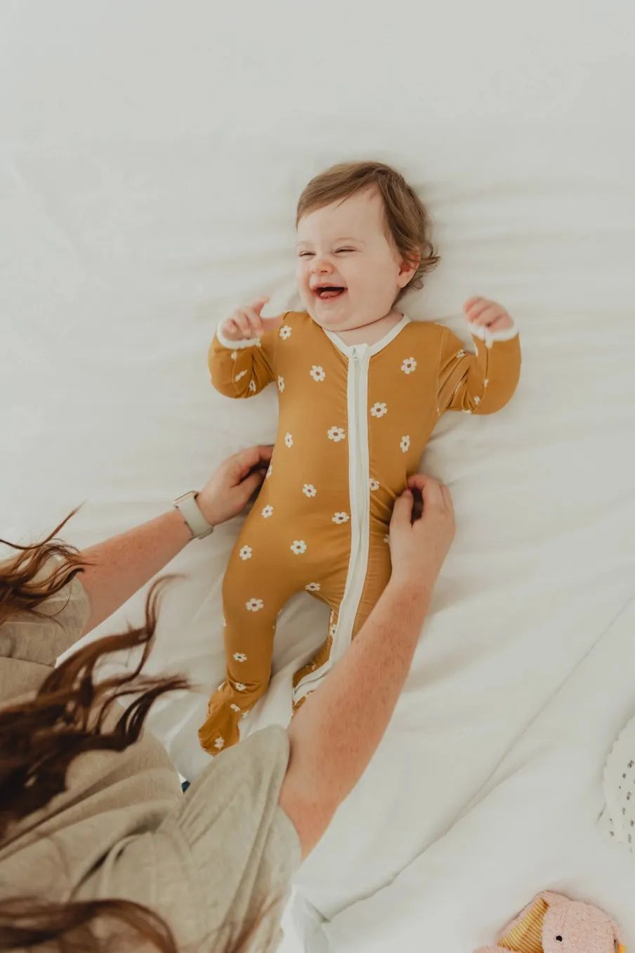 Mustard Floral Baby Footie Romper