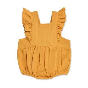 Mustard Organic Muslin - Flutter Sleeve Romper