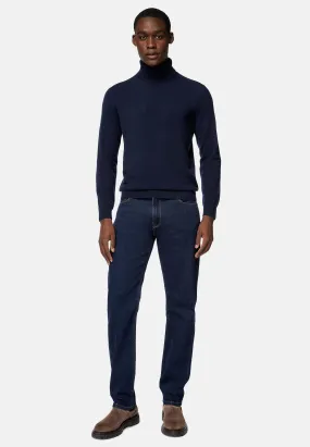 Navy Polo Neck Pullover in Cashmere