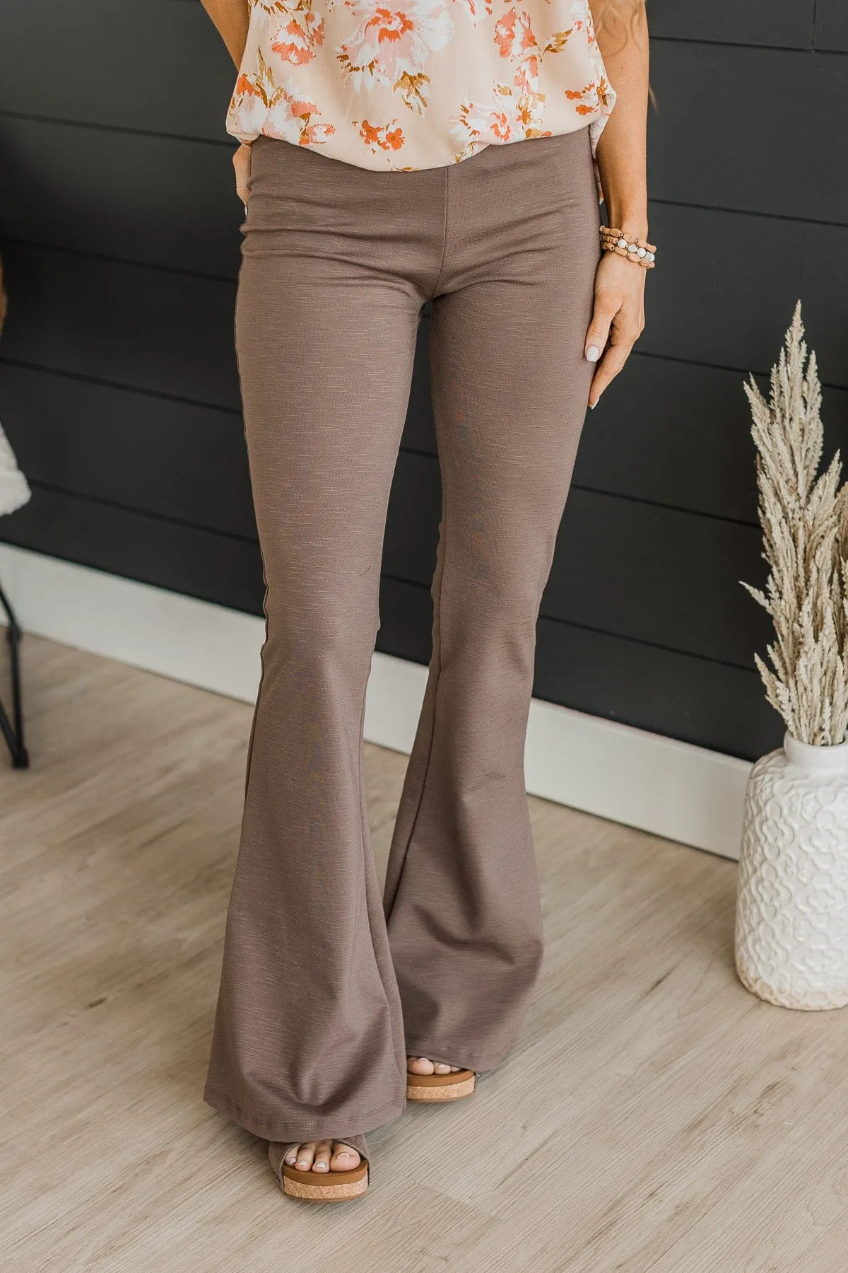 One Foot Forward Knit Flare Pants- Mocha