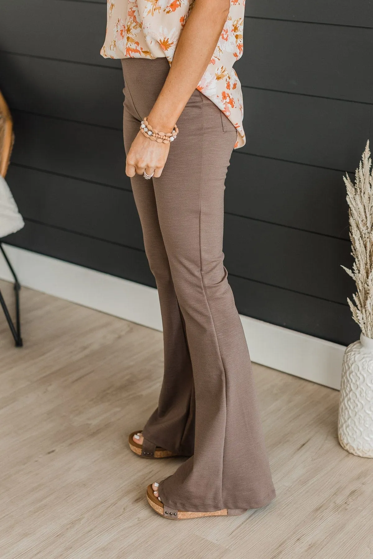 One Foot Forward Knit Flare Pants- Mocha