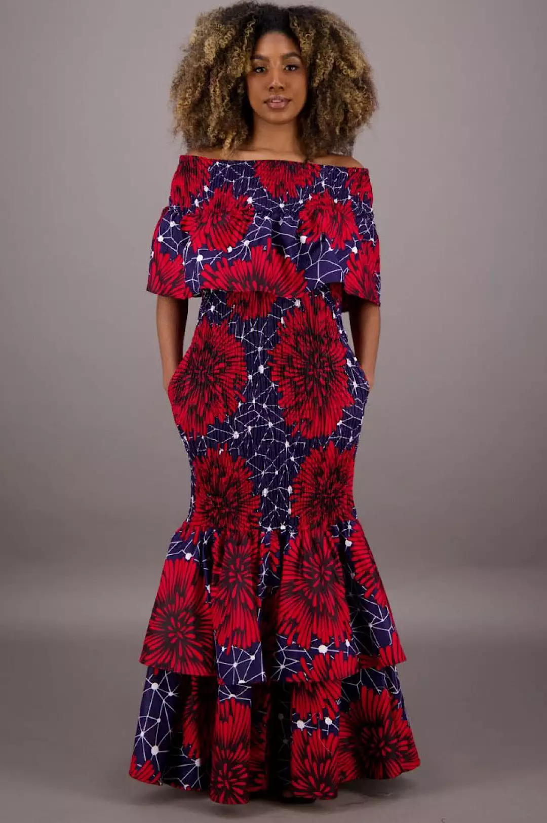 One Size Fits Most Red Print Mermaid Style Dress