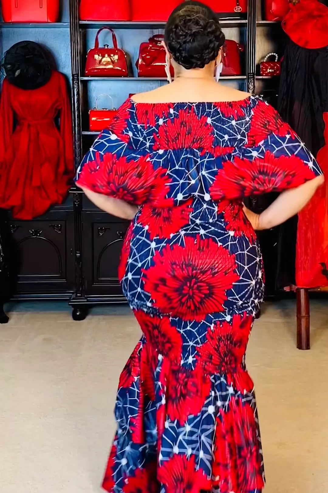 One Size Fits Most Red Print Mermaid Style Dress