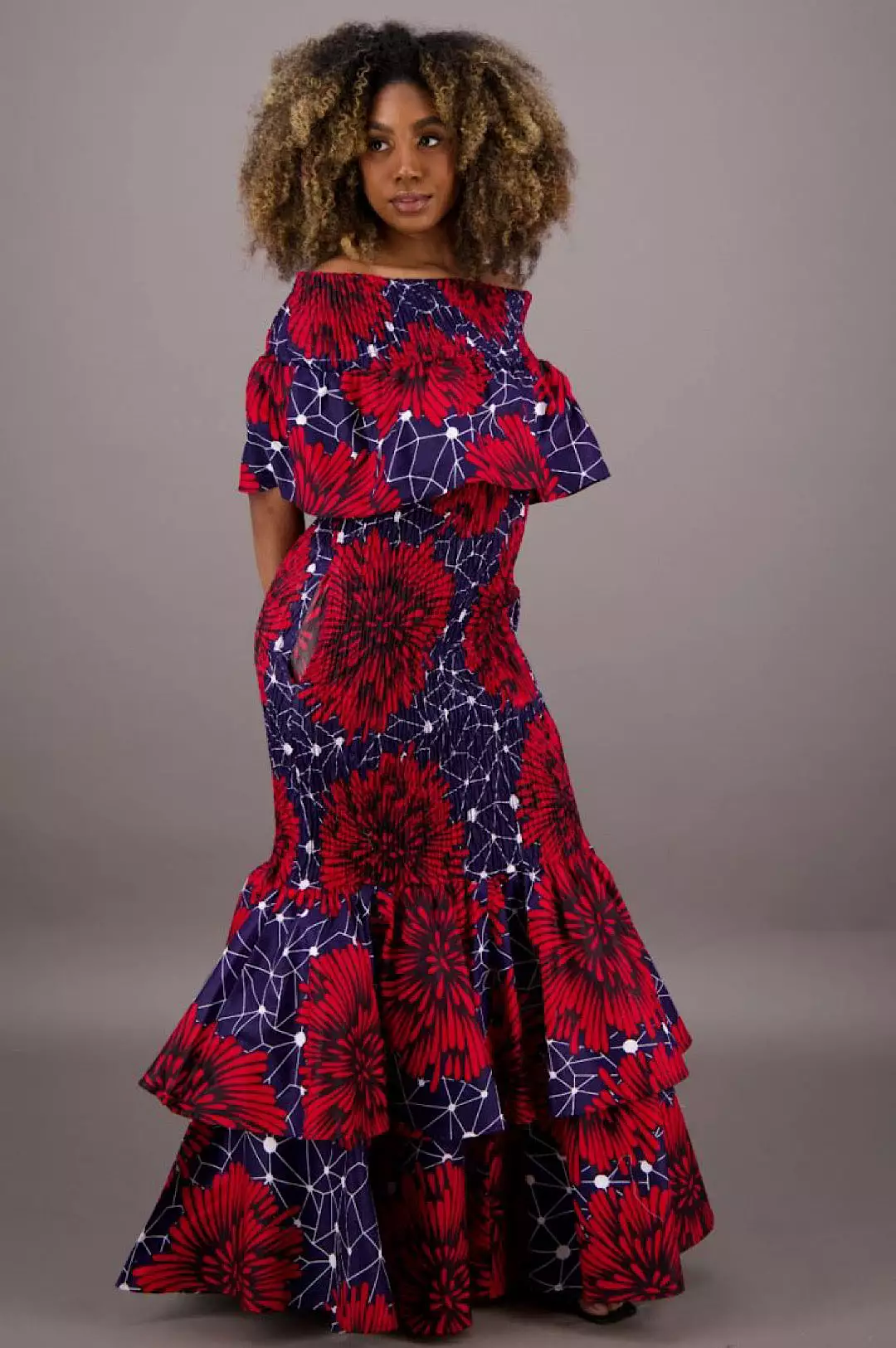 One Size Fits Most Red Print Mermaid Style Dress