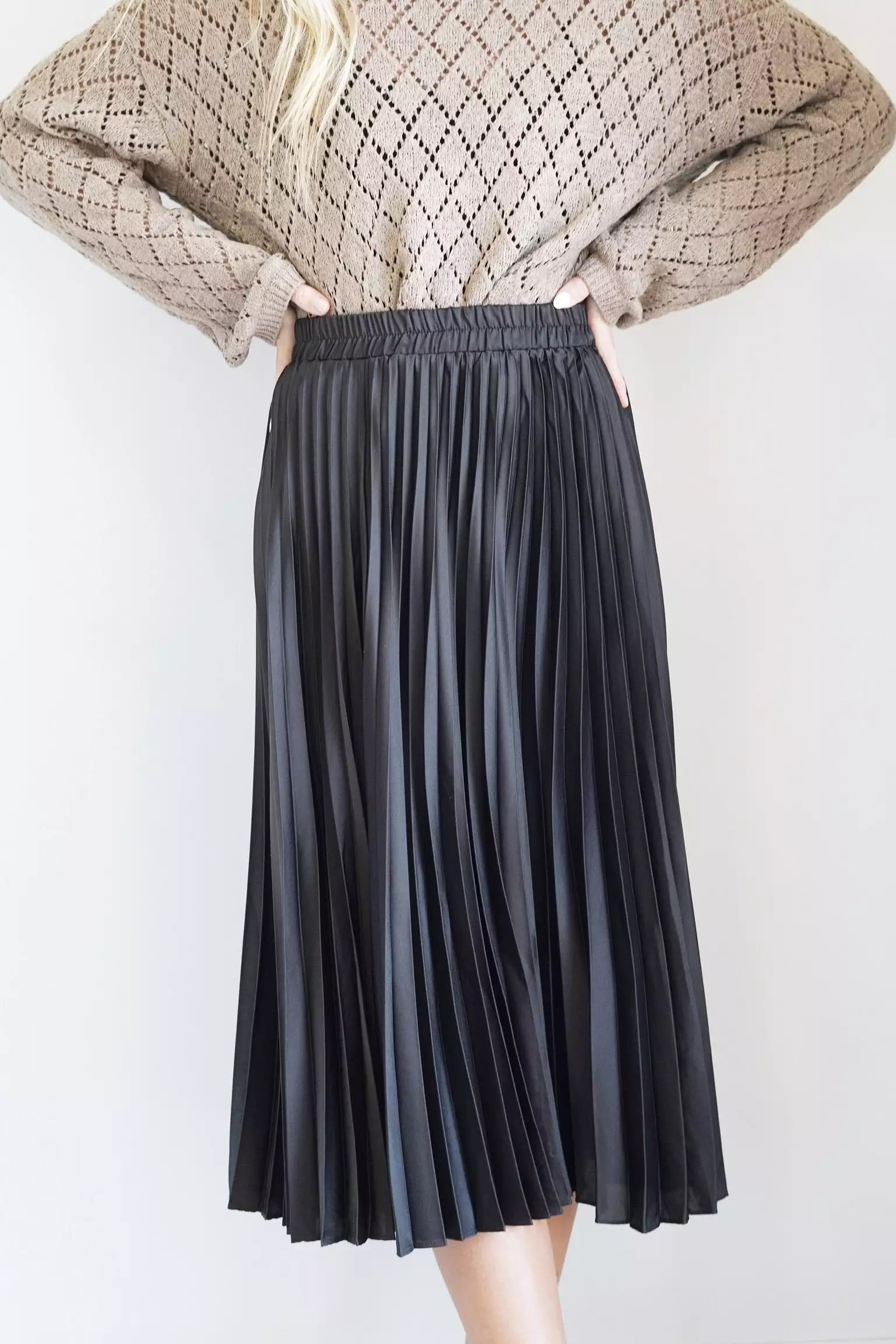 Pama Pleated Satin Midi Skirt