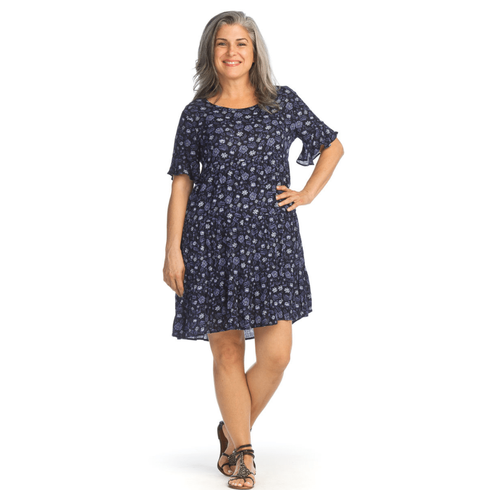 Papillon Tiered Floral Crinkle Short Sleeve Dress - PD - 14744