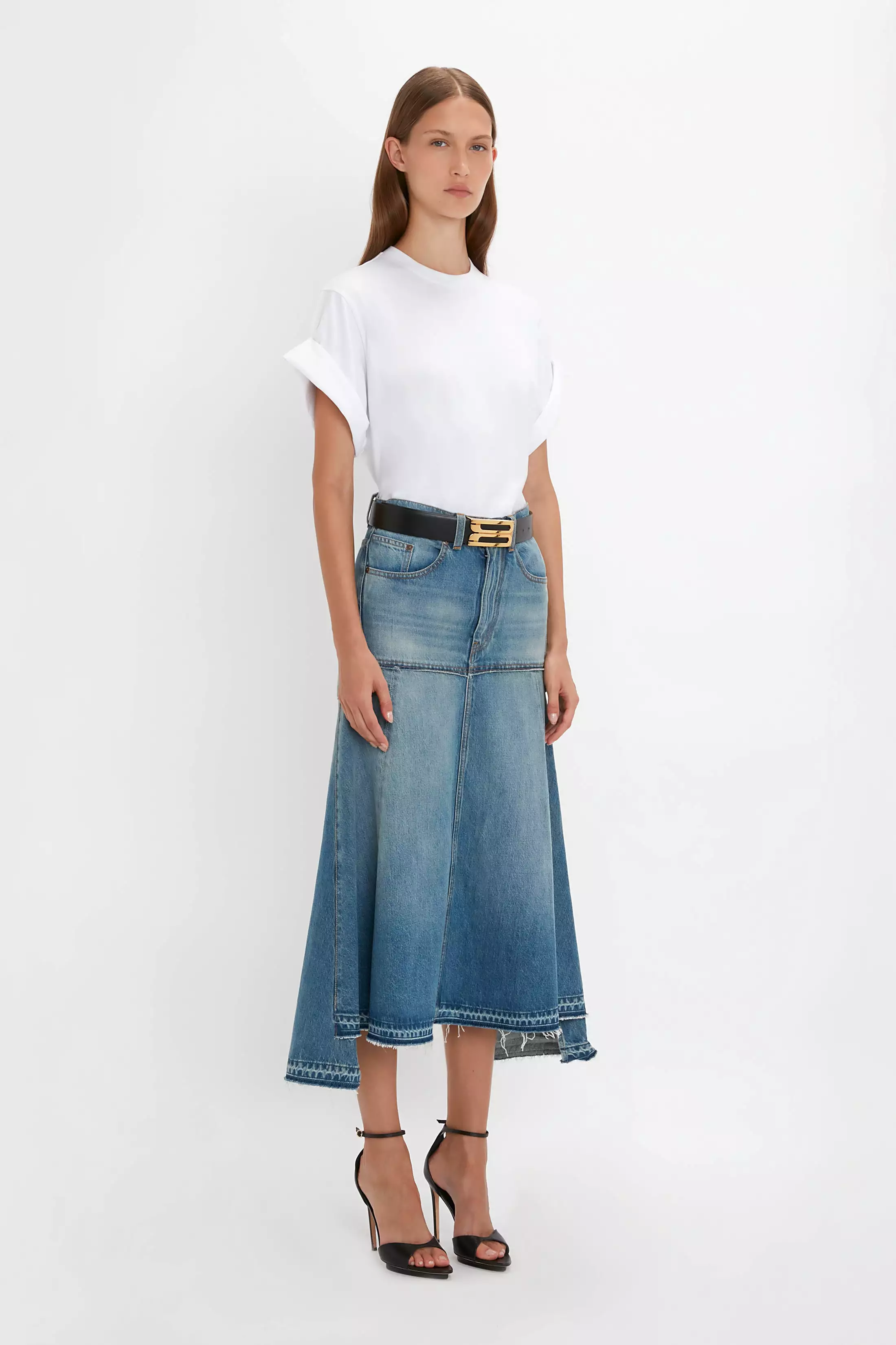 Patched Denim Skirt In Vintage Wash