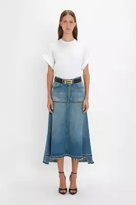 Patched Denim Skirt In Vintage Wash