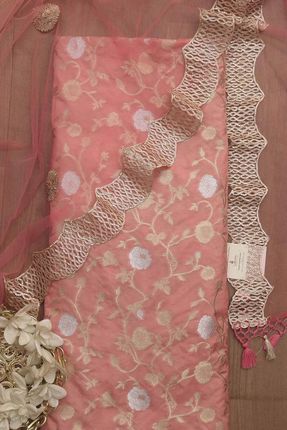 Pink Banarasi Sona Roopa Silk Suit With Pink Trendy Shaded Net Gota Work Dupatta