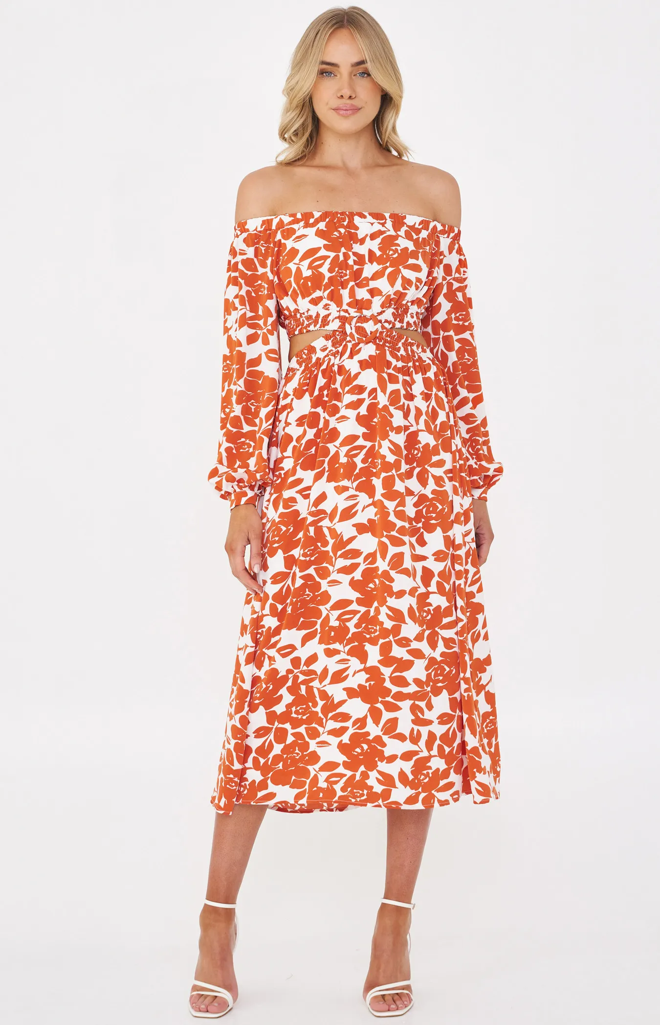 Printed Maxi Dress with Elastic Cut Out Buckle Detail (SDR1236A)