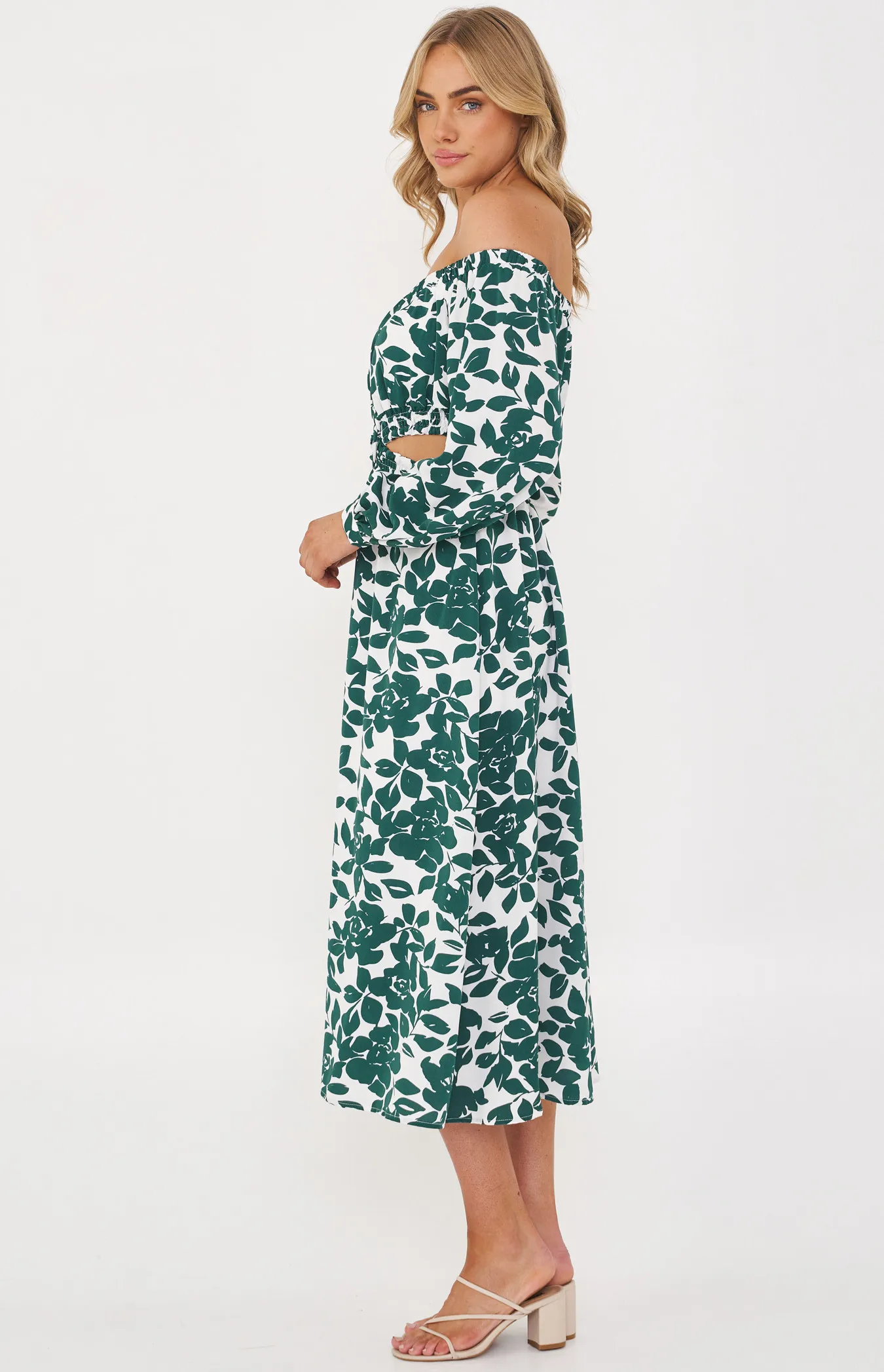 Printed Maxi Dress with Elastic Cut Out Buckle Detail (SDR1236A)