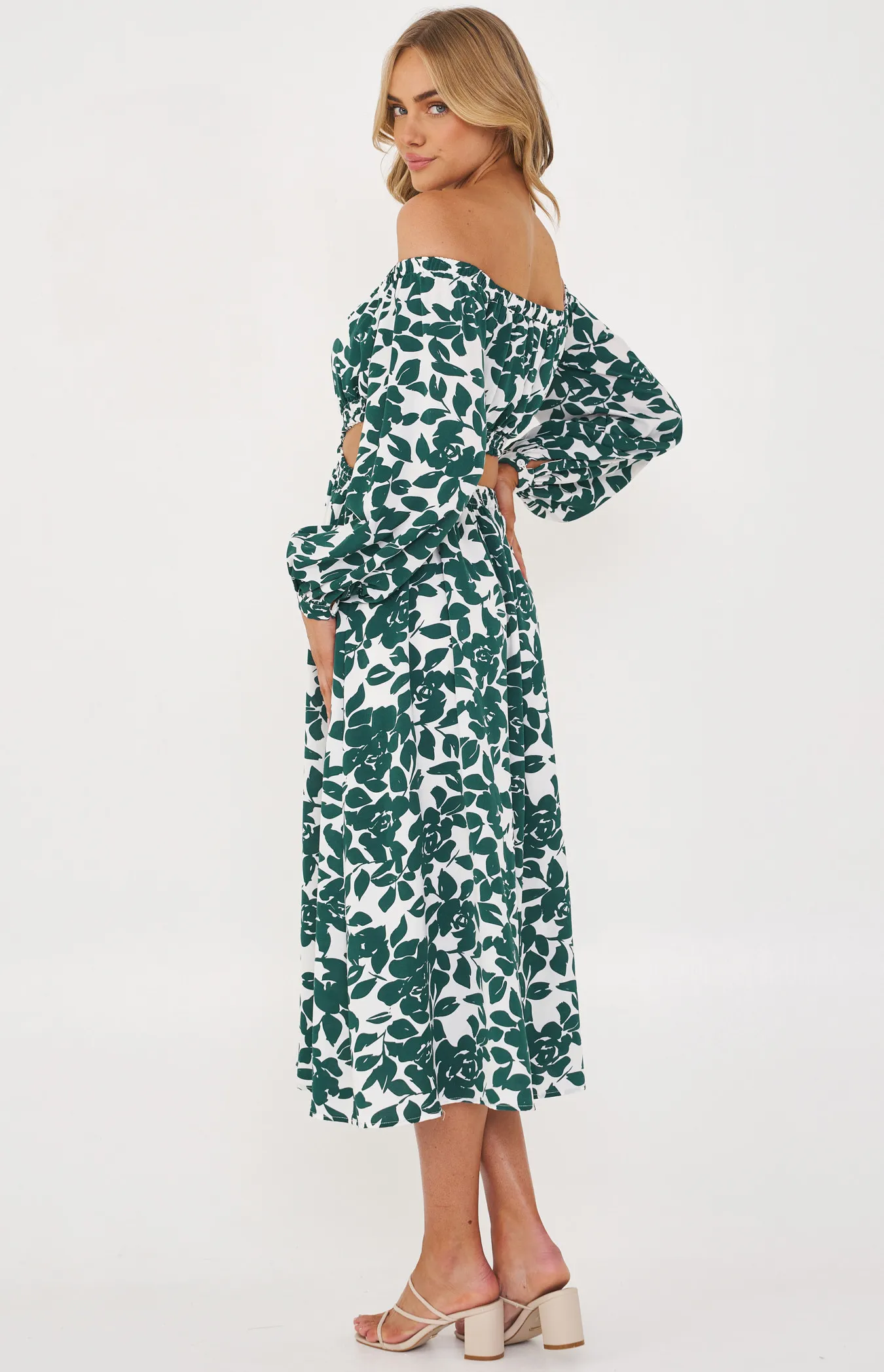 Printed Maxi Dress with Elastic Cut Out Buckle Detail (SDR1236A)