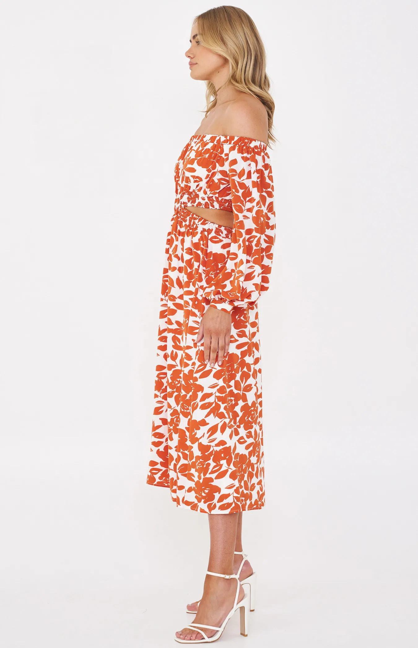 Printed Maxi Dress with Elastic Cut Out Buckle Detail (SDR1236A)