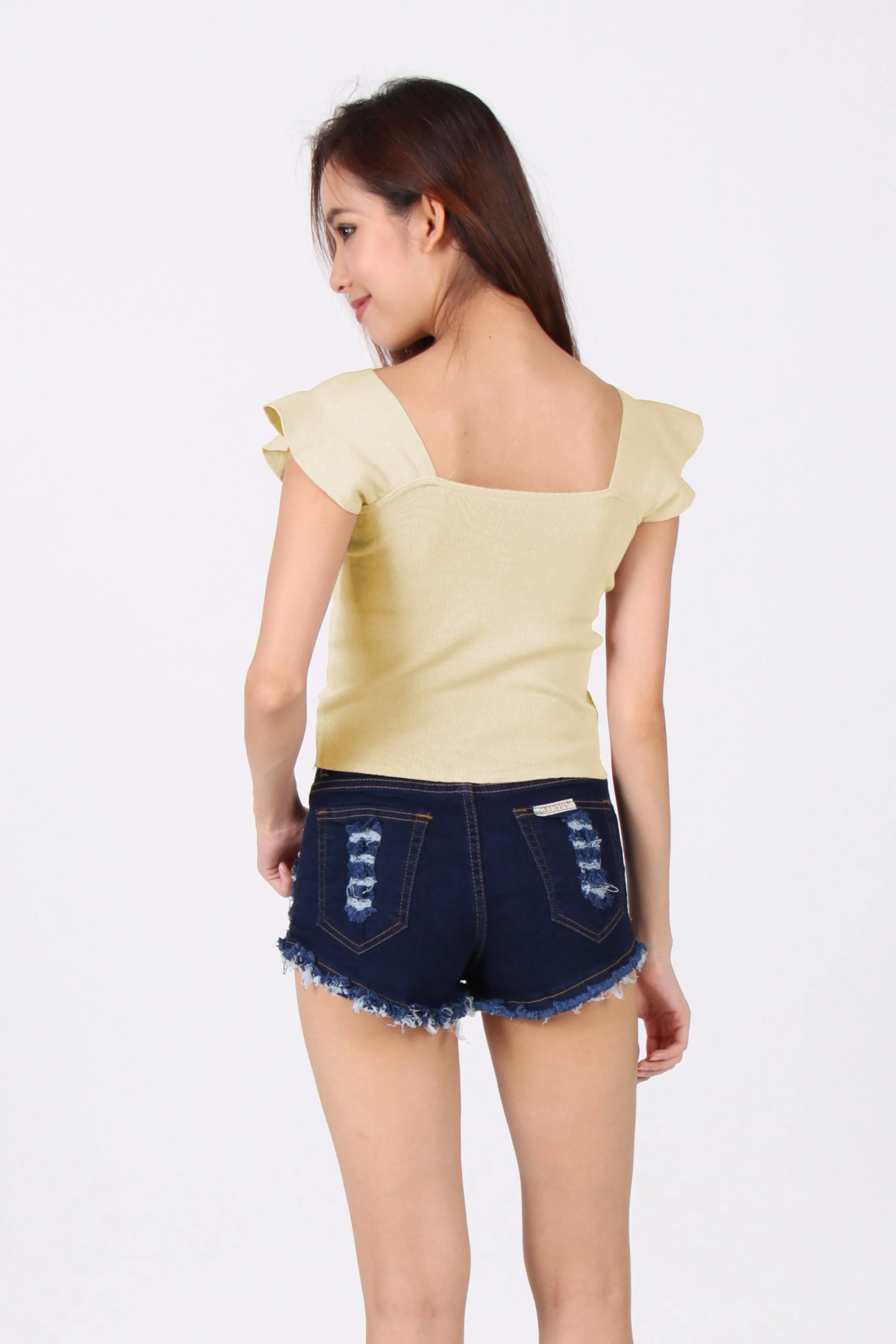 Rabbit Ears Knit Top in Beige-Yellow