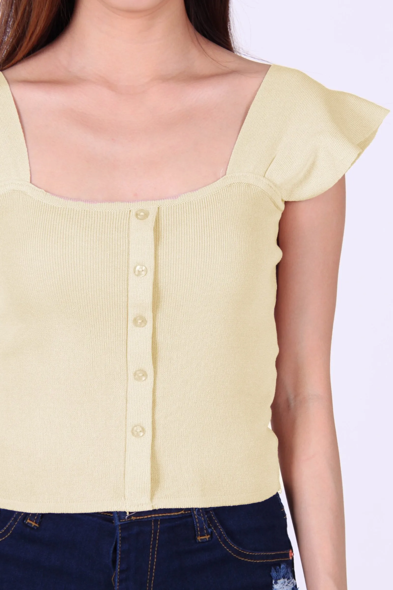 Rabbit Ears Knit Top in Beige-Yellow