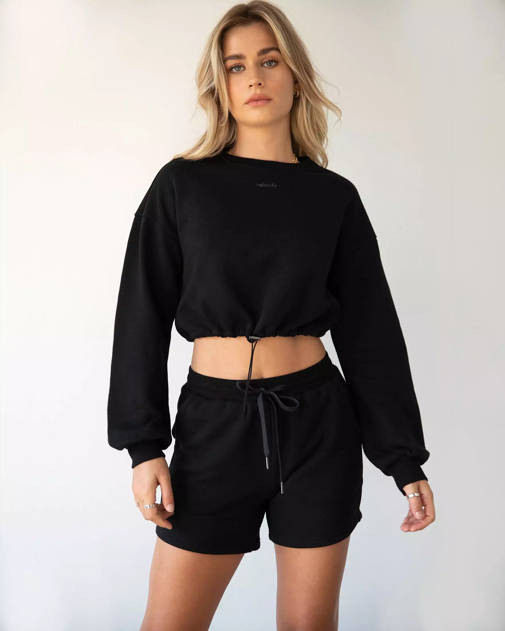 Rebody Puff Sleeve Crop Sweatshirt