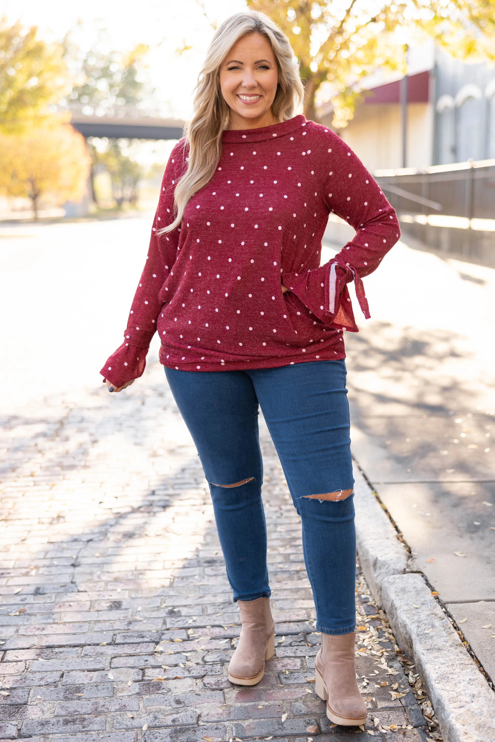 Right On The Dot Tunic, Burgundy