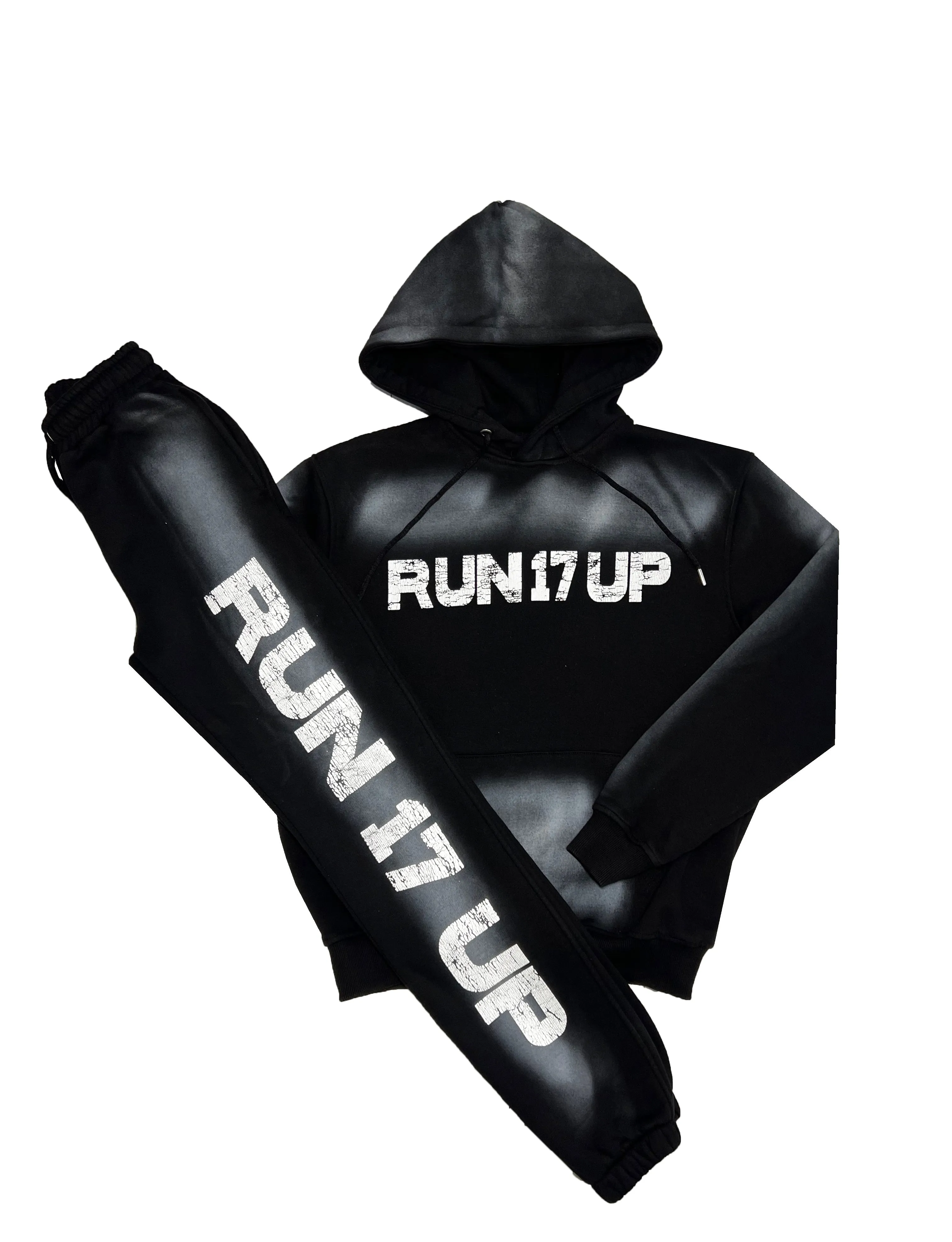 Run 17 Up Black Spray Print Pants