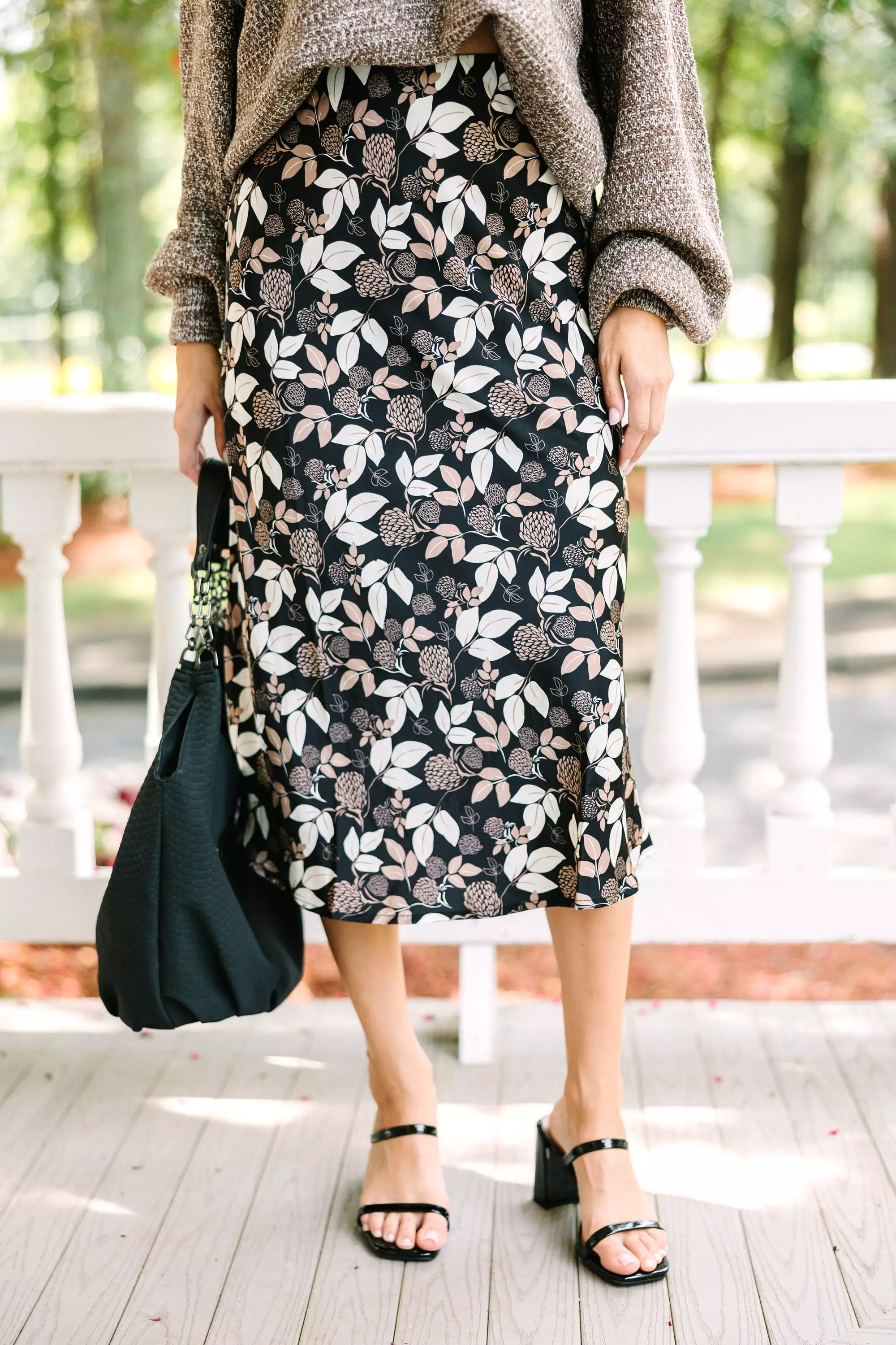 Running Wild Black Floral Midi Skirt