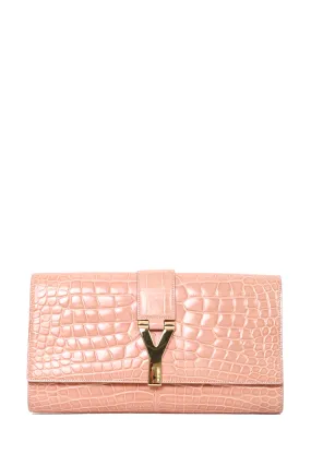 Saint Laurent Pink Croc Embossed 'Y' Clutch