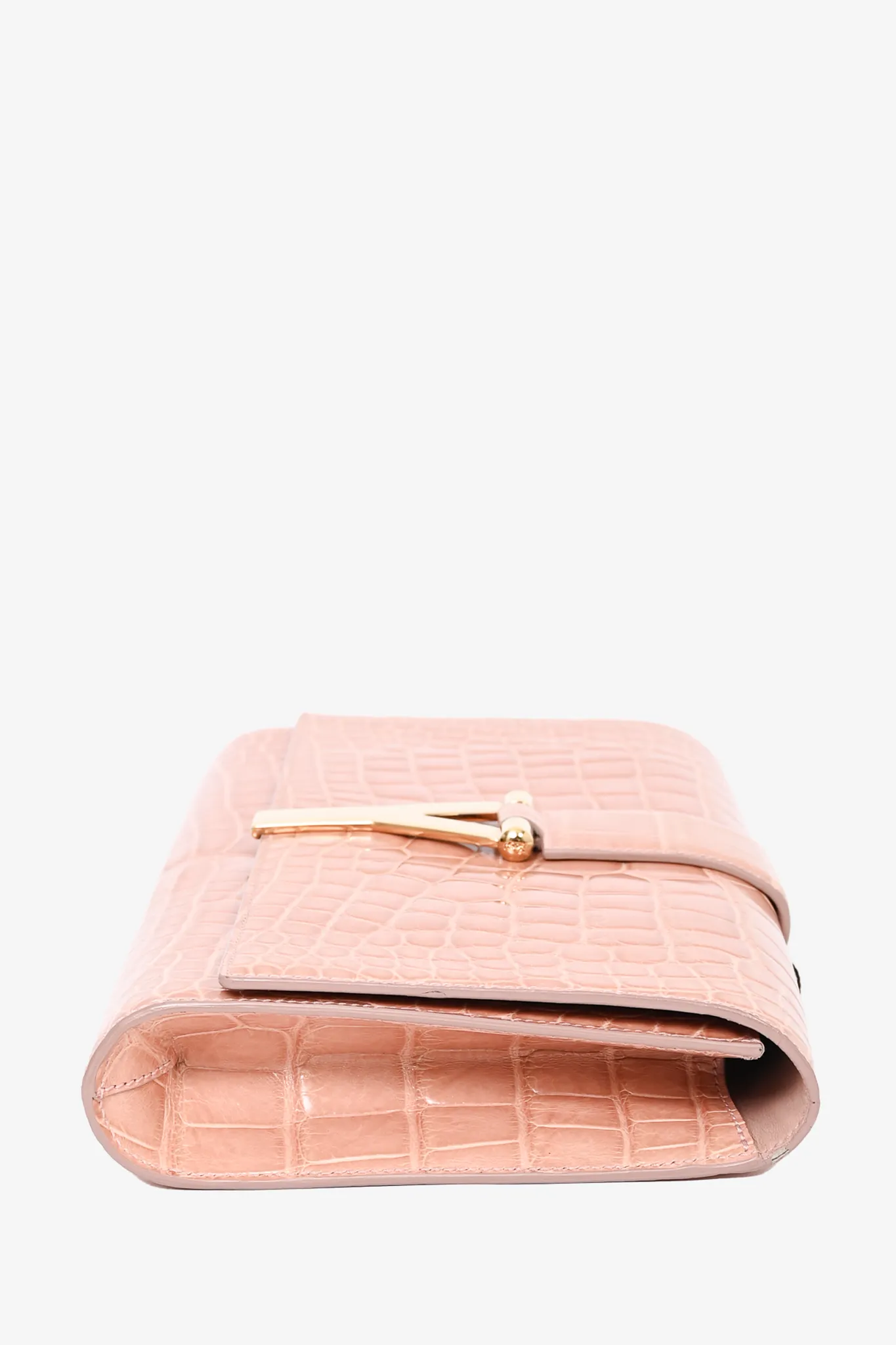 Saint Laurent Pink Croc Embossed 'Y' Clutch