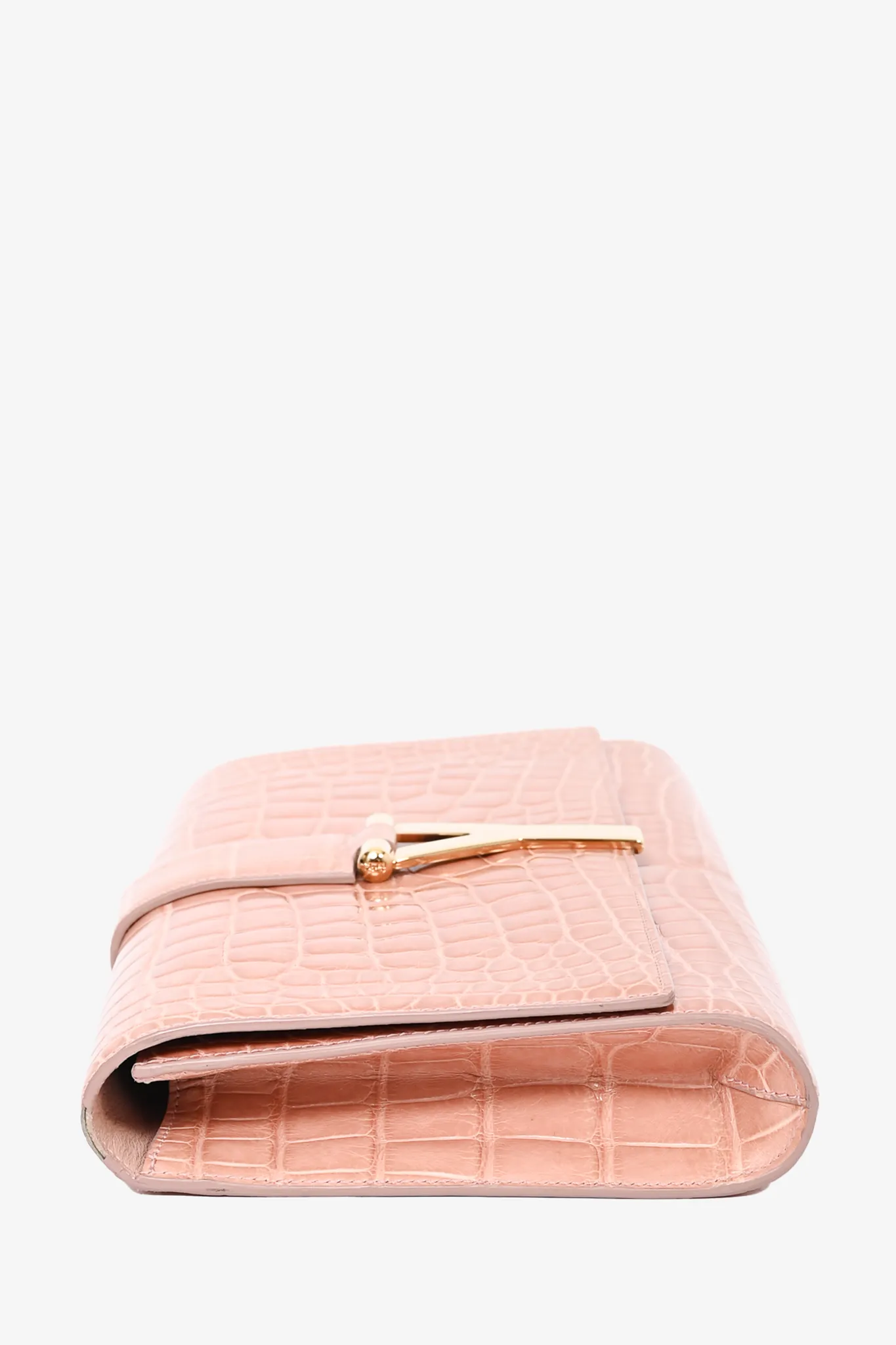 Saint Laurent Pink Croc Embossed 'Y' Clutch