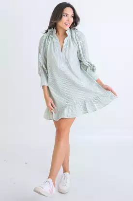 Seersucker Stripe Vneck Dress