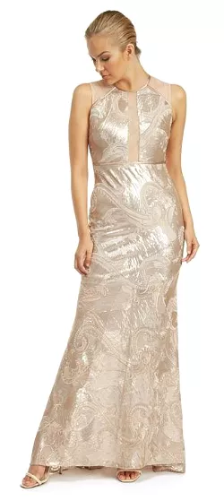 Sheer Champagne Sequin Gown