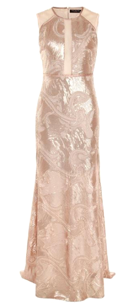 Sheer Champagne Sequin Gown