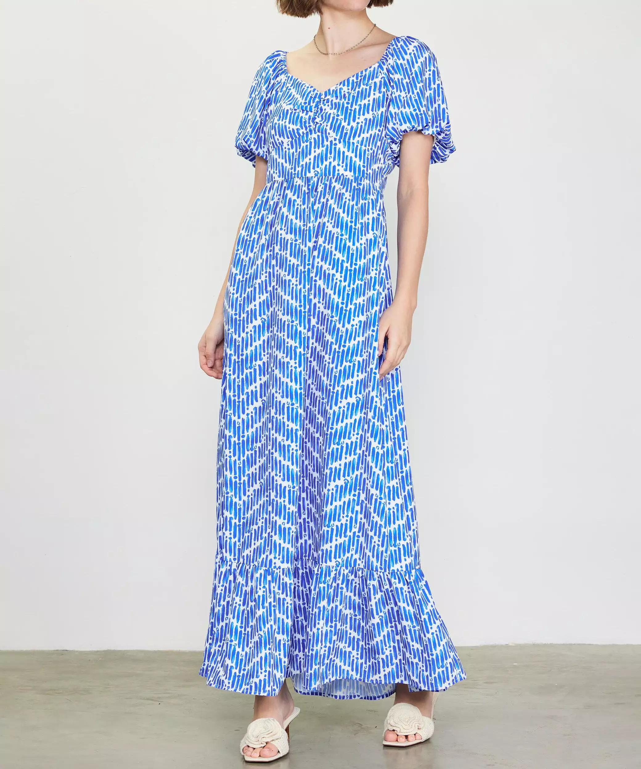 Short Sleeve Smocked Back Maxi Dress - Blue