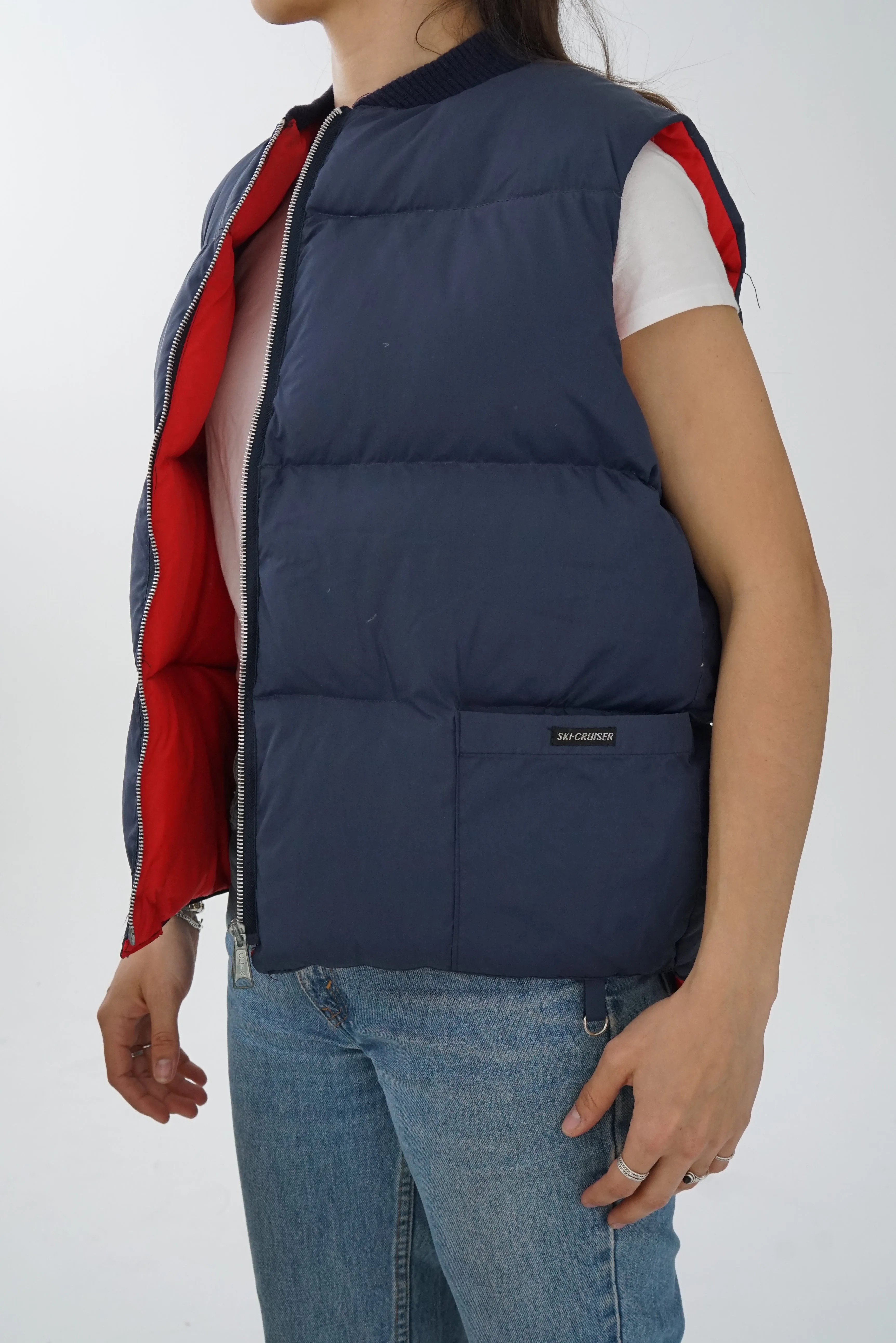 Ski Cruiser puffer en duvet bleu int rouge unisex taille L