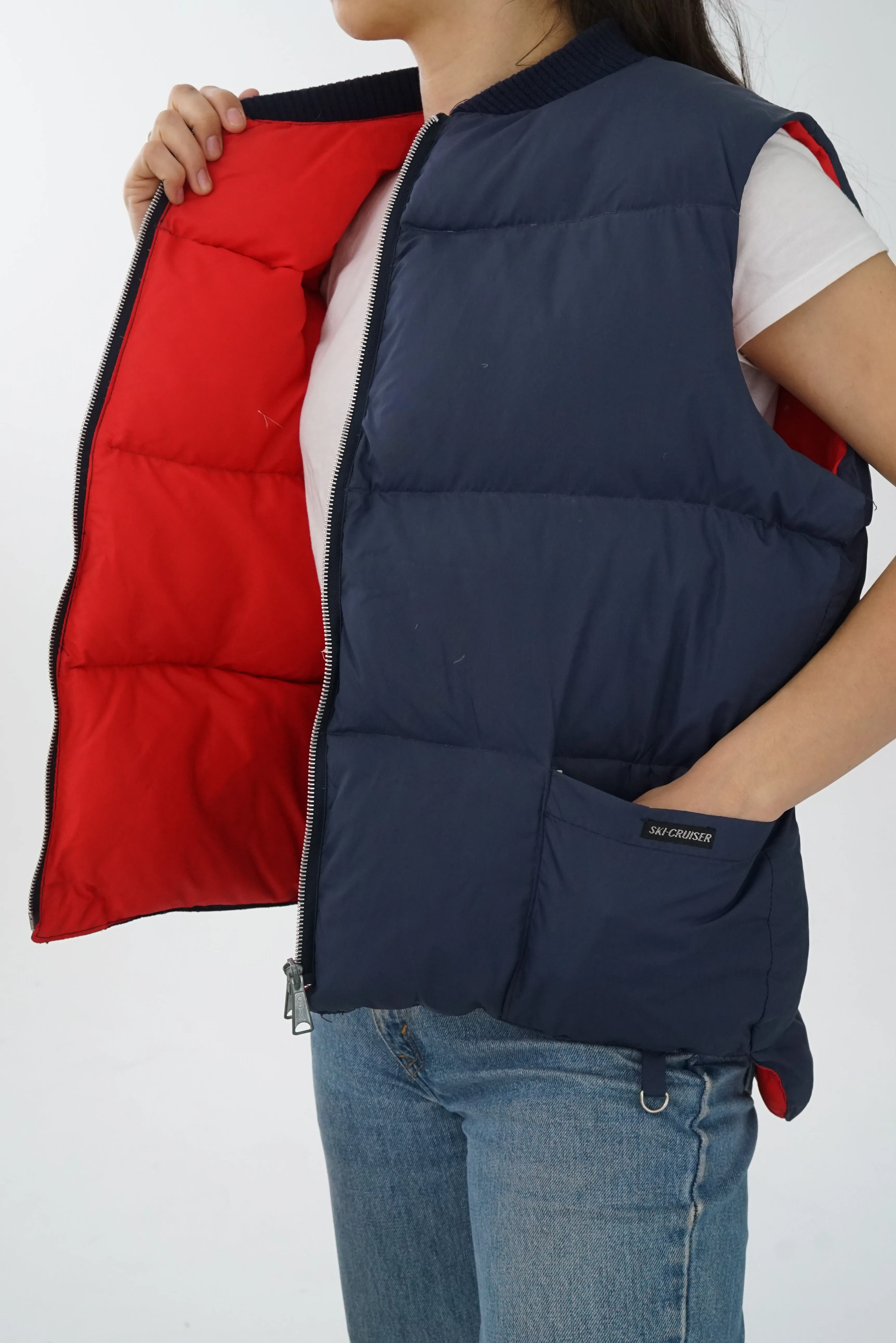 Ski Cruiser puffer en duvet bleu int rouge unisex taille L