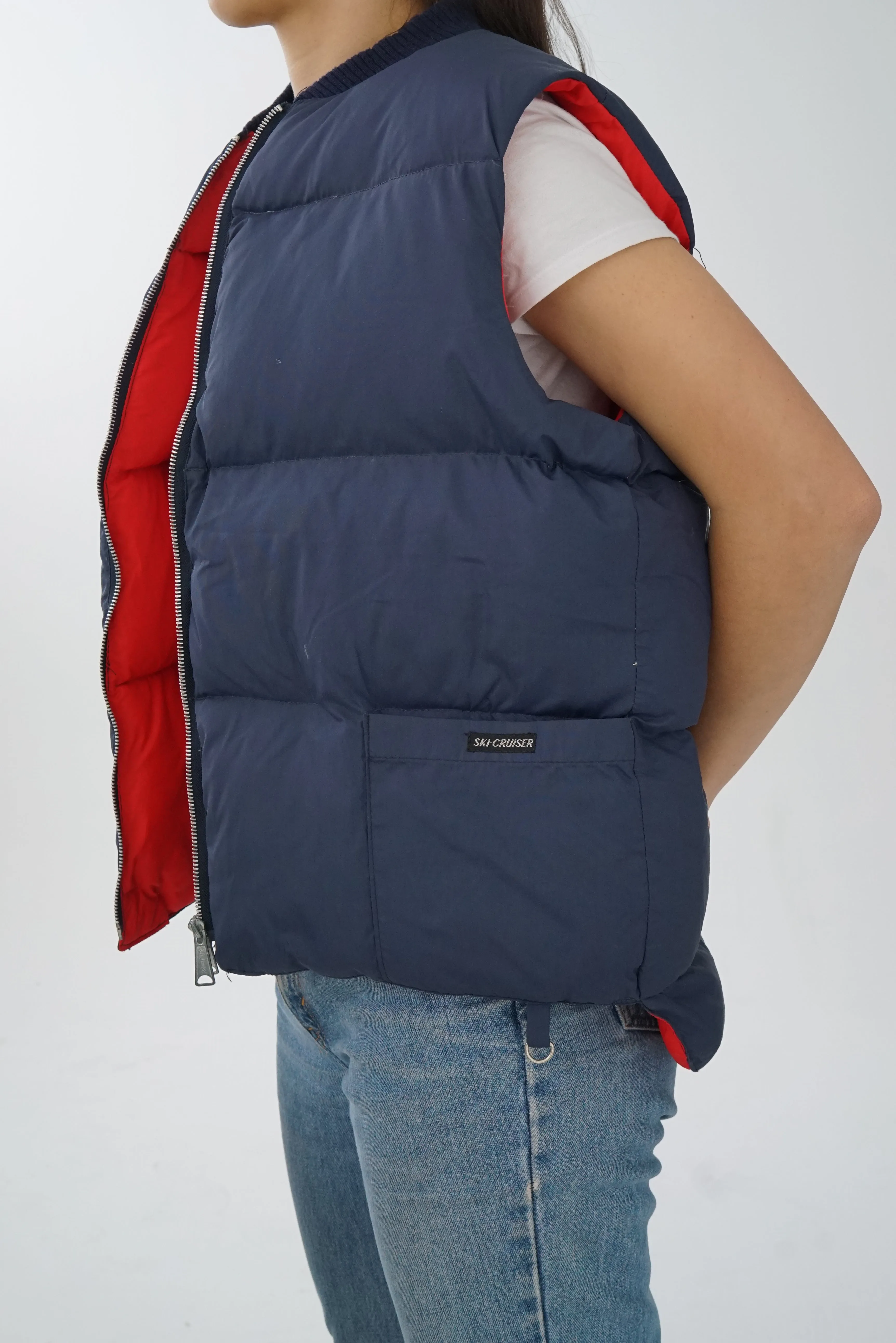 Ski Cruiser puffer en duvet bleu int rouge unisex taille L