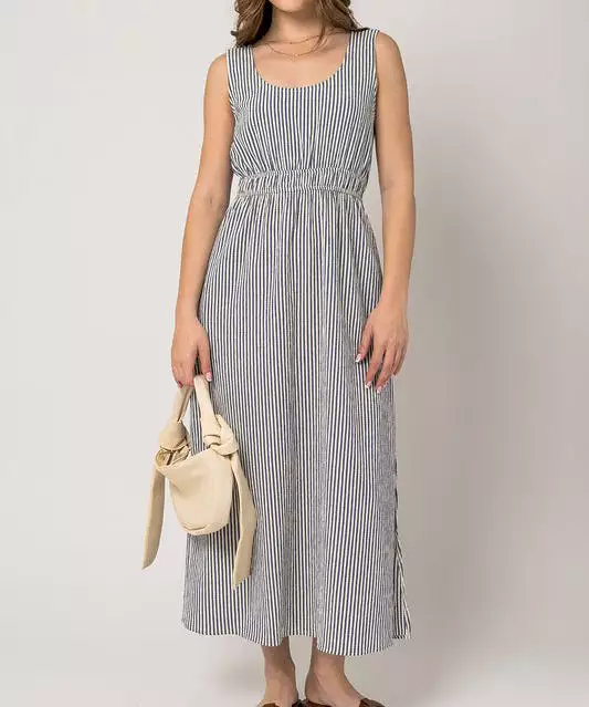 Sleeveless Stripe Dress - Ivory/Navy