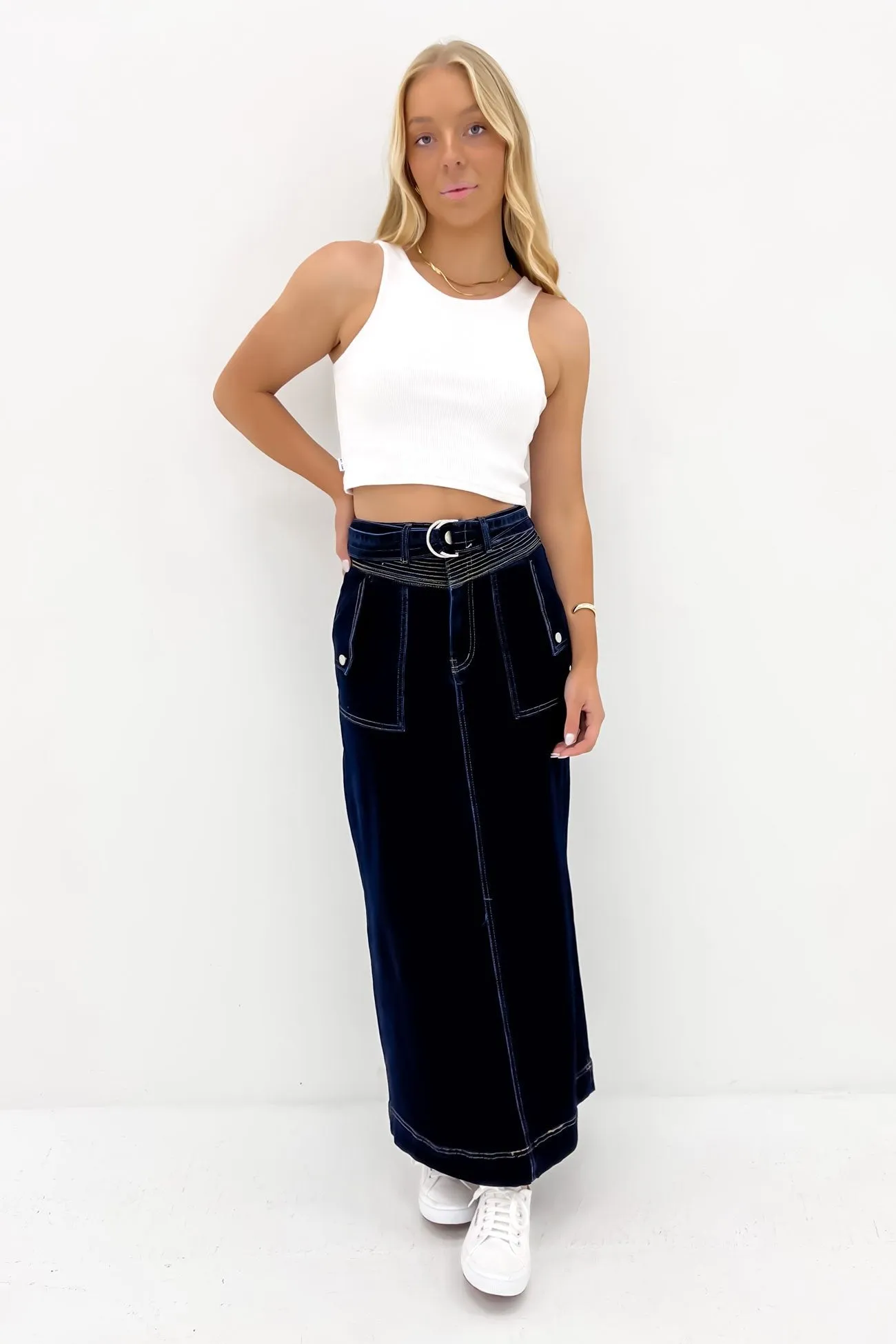 Sonya Denim Midi Skirt Dark Blue