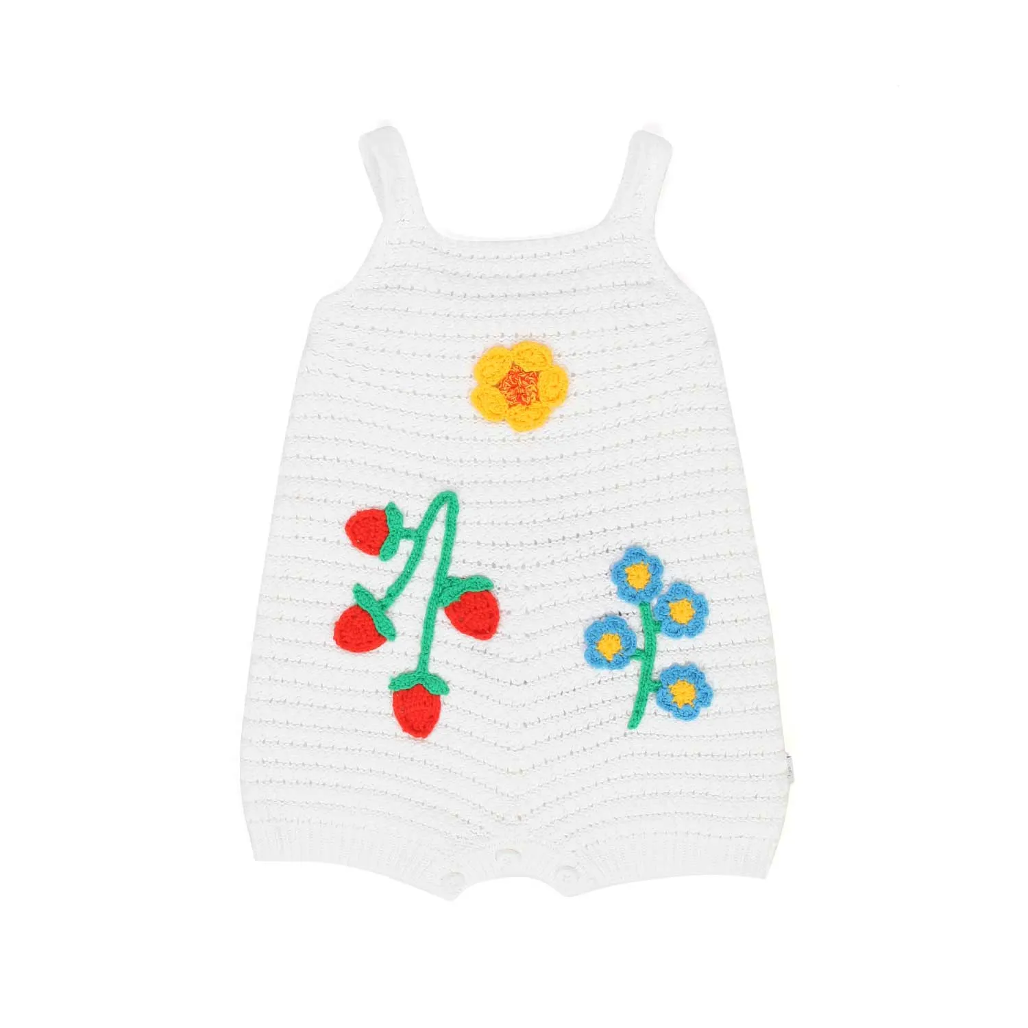 Stella Mccartney White Crochet Romper With Flowers For Baby Girl