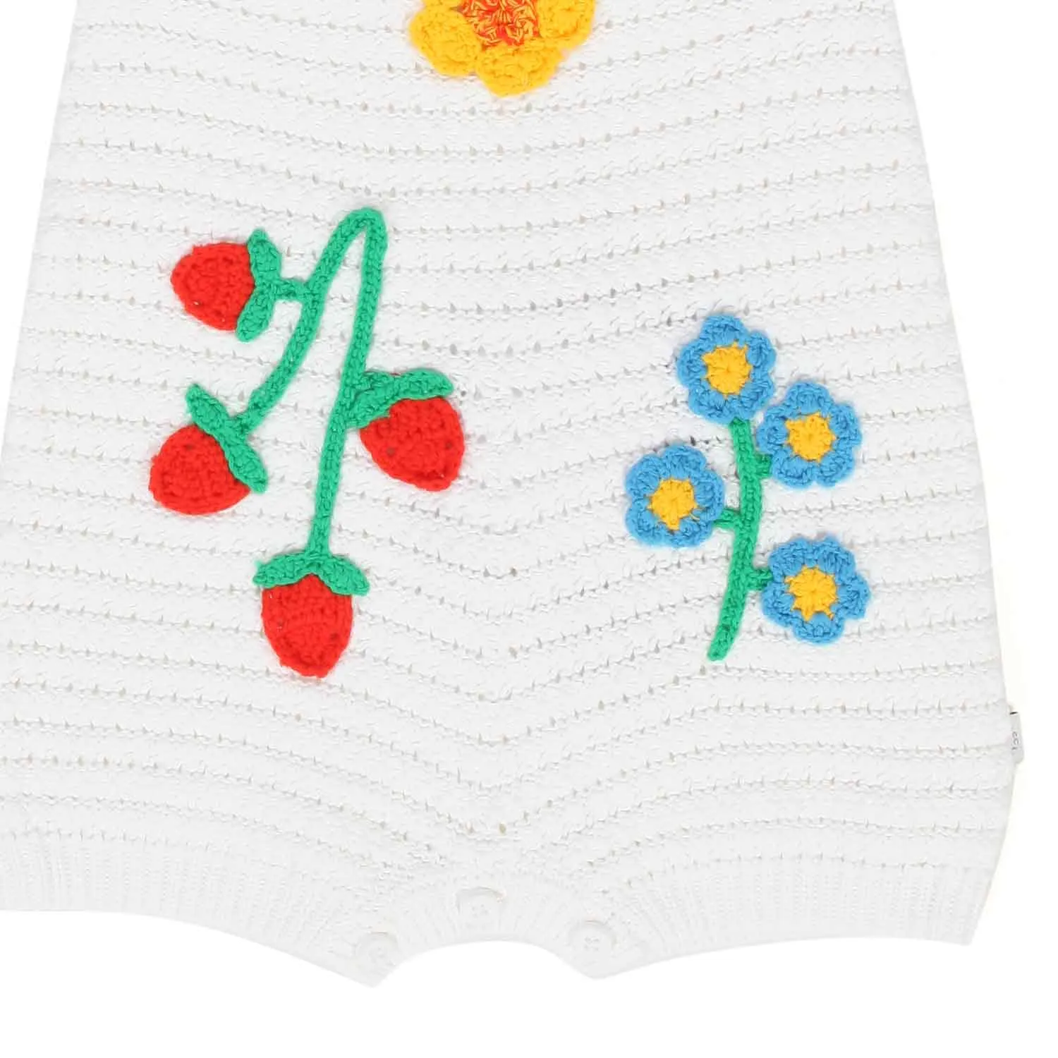 Stella Mccartney White Crochet Romper With Flowers For Baby Girl