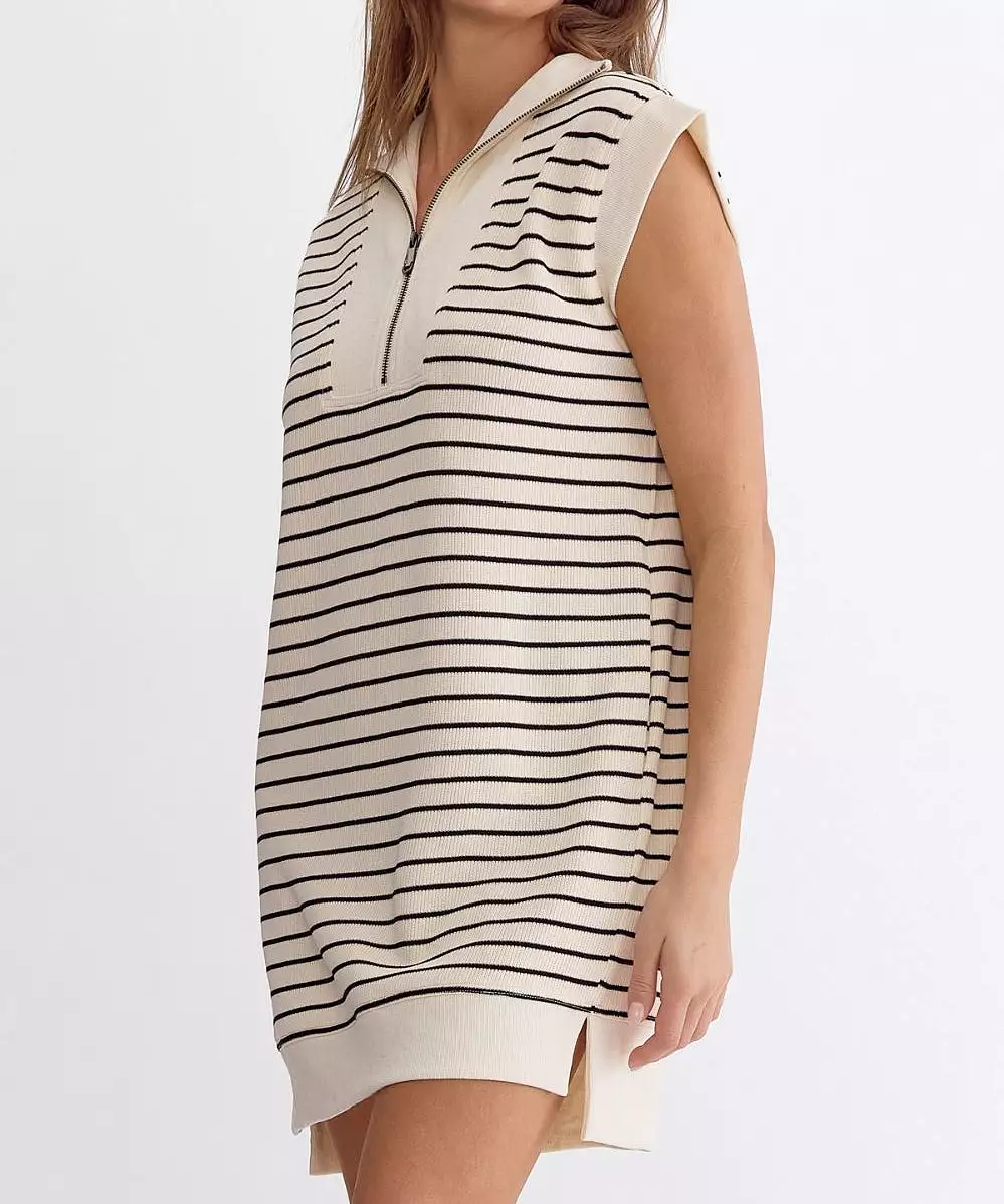 Striped Mini Dress - Cream/Black