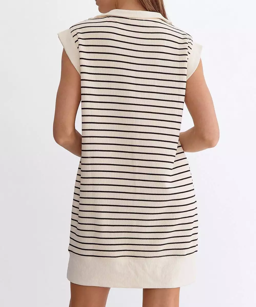 Striped Mini Dress - Cream/Black