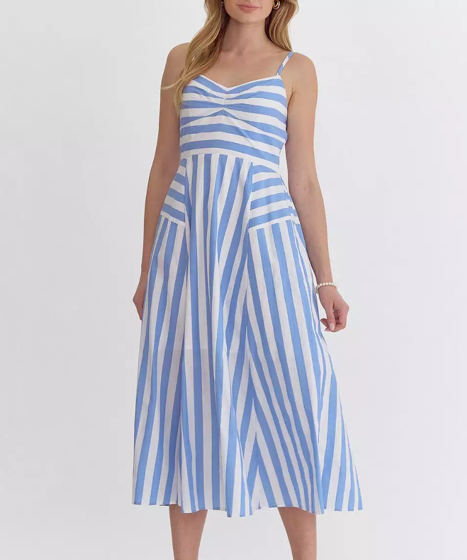 Striped Sleeveless Dress - Light Blue