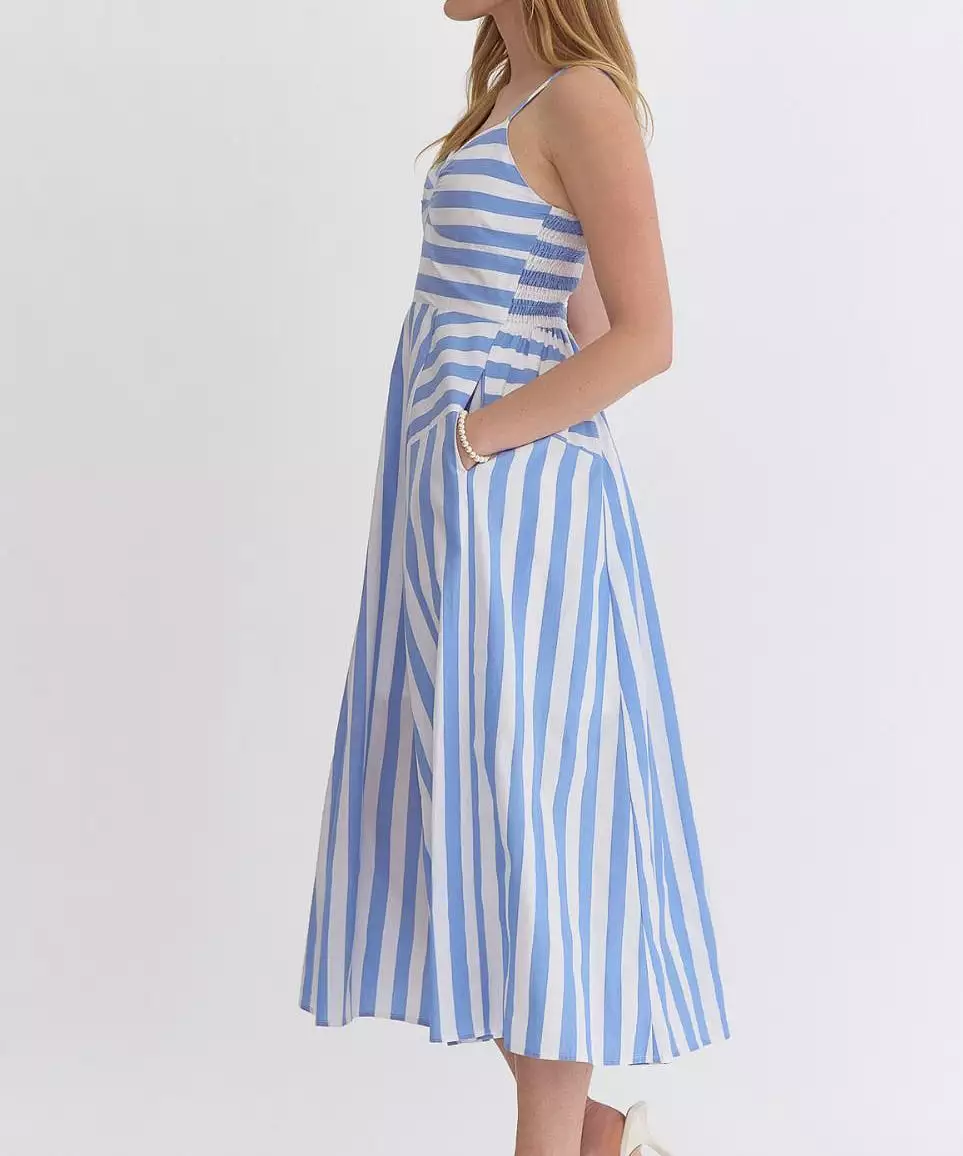 Striped Sleeveless Dress - Light Blue