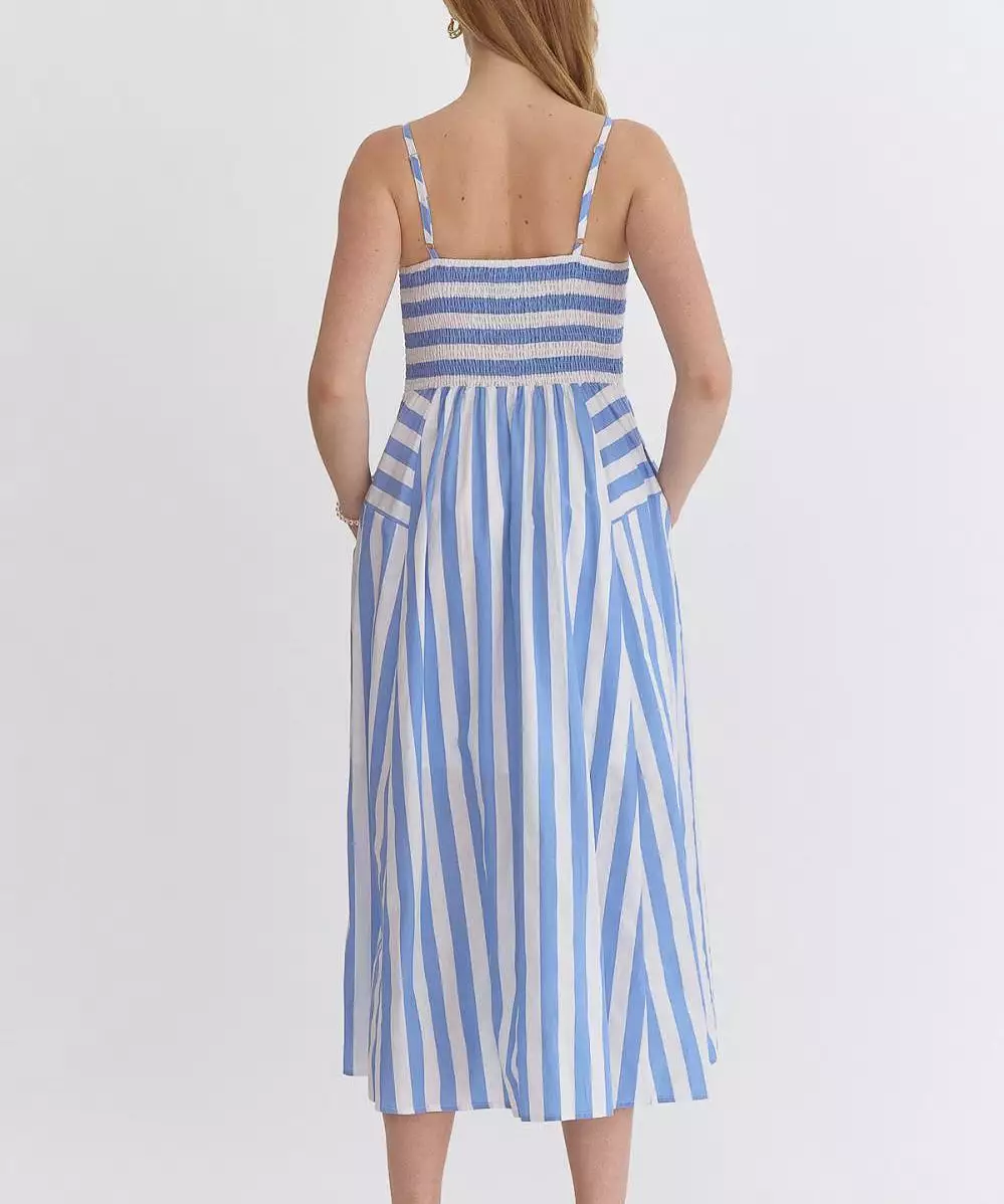 Striped Sleeveless Dress - Light Blue