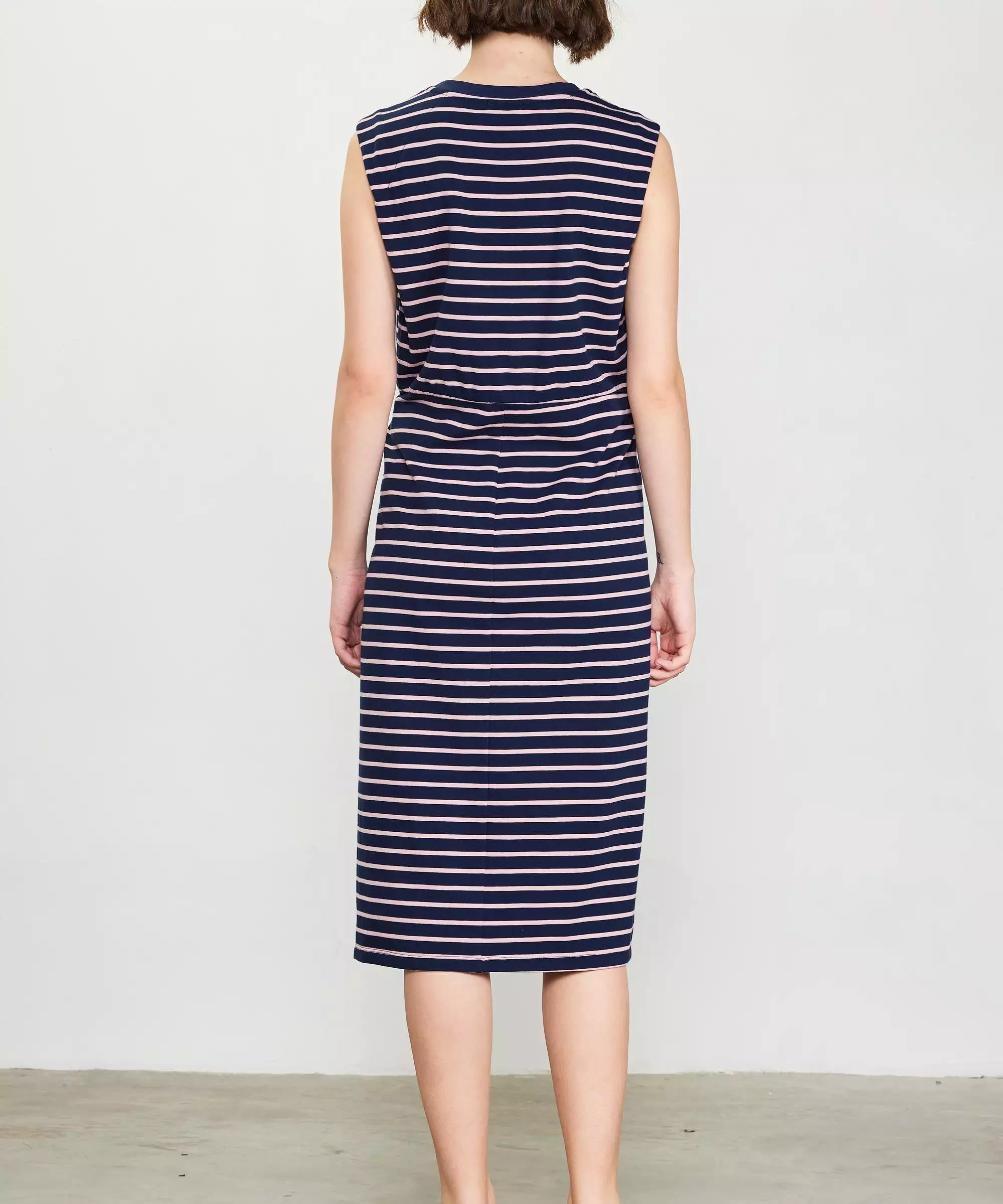 Striped Twisted Knot Midi Dress - Navy/Pink